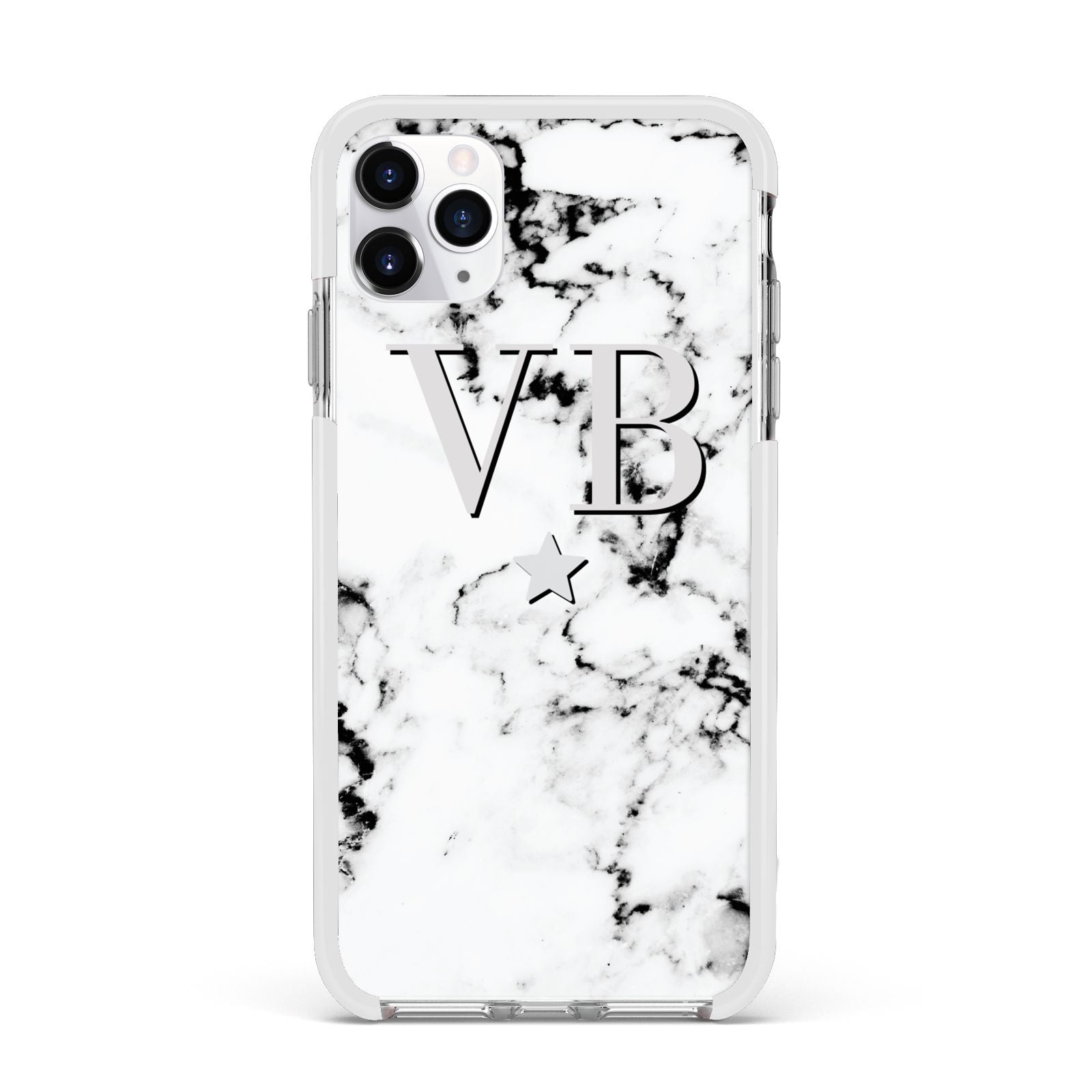 Personalised Star Marble Initialed Grey Apple iPhone 11 Pro Max in Silver with White Impact Case