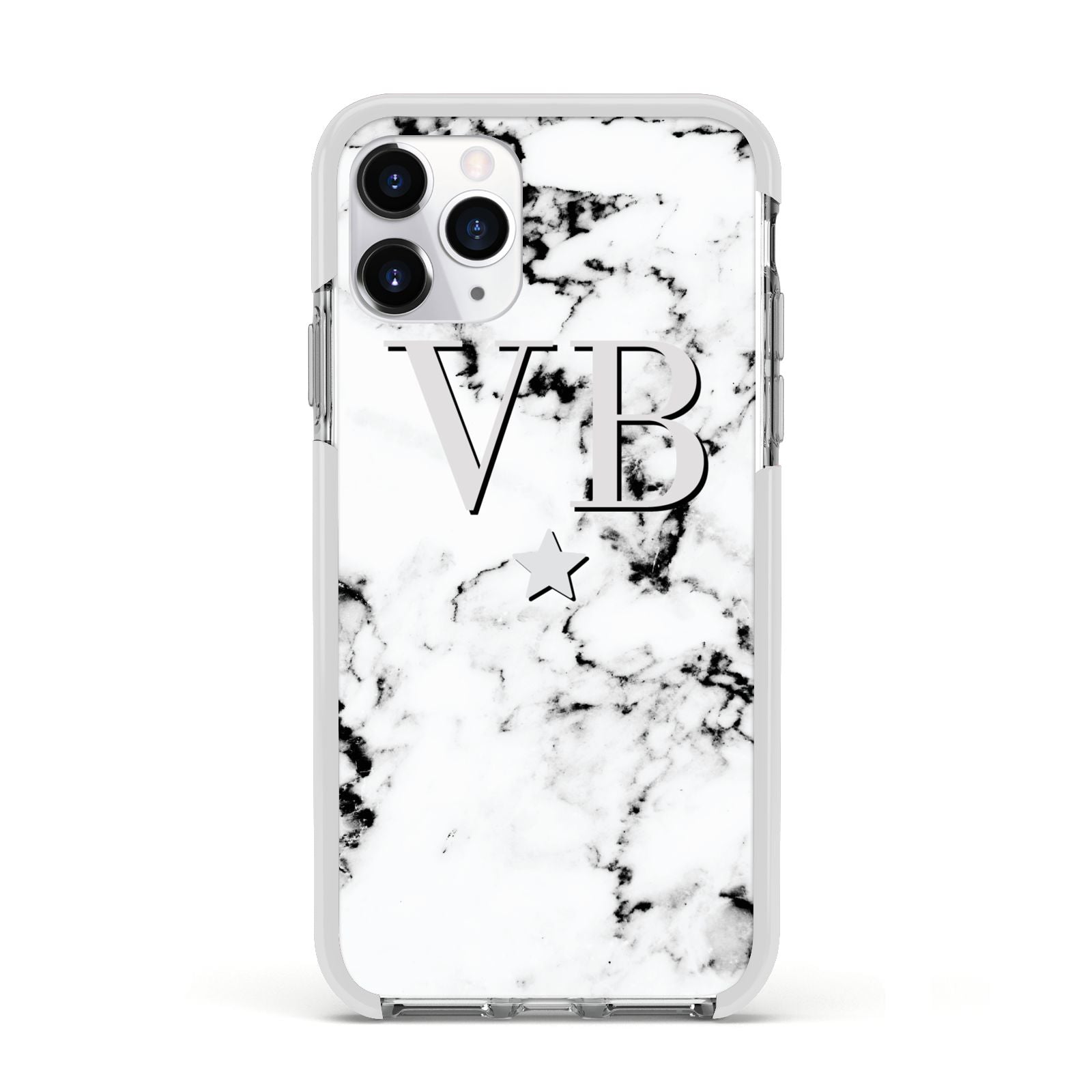Personalised Star Marble Initialed Grey Apple iPhone 11 Pro in Silver with White Impact Case