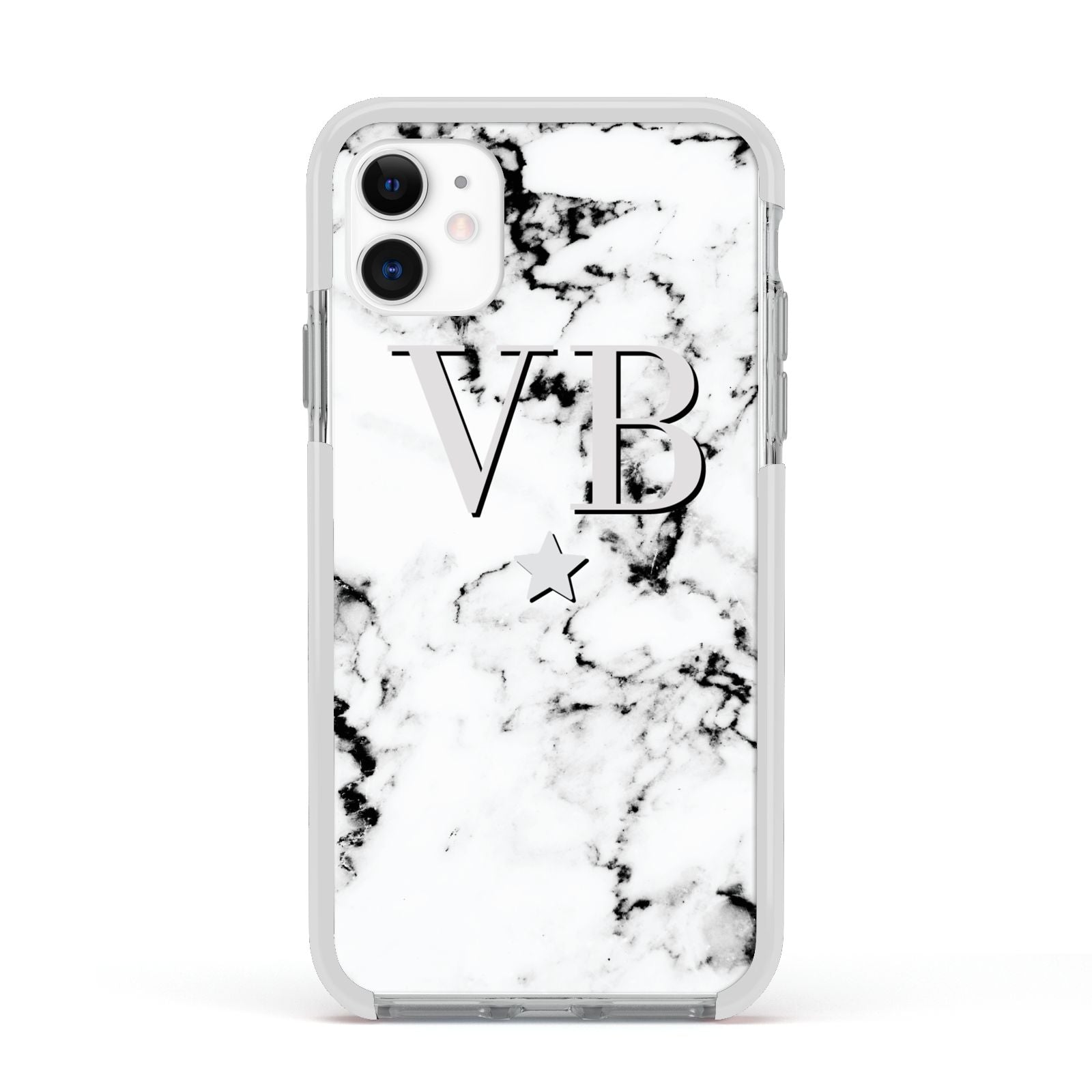 Personalised Star Marble Initialed Grey Apple iPhone 11 in White with White Impact Case