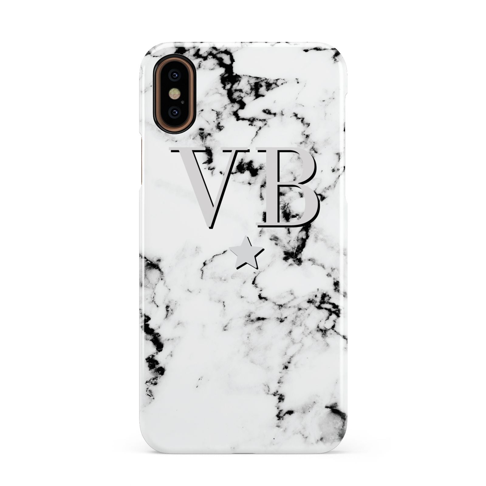 Personalised Star Marble Initialed Grey Apple iPhone XS 3D Snap Case