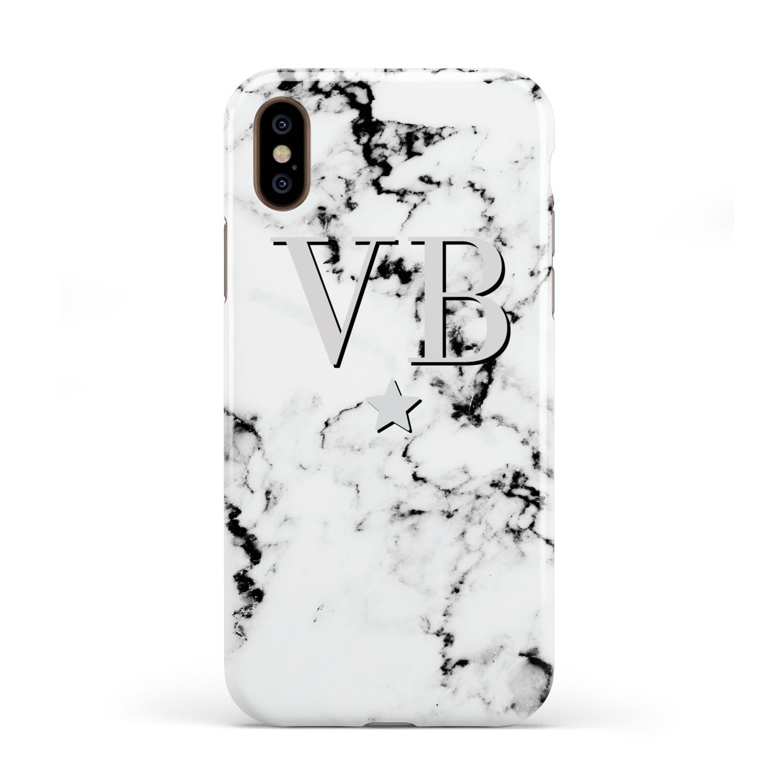 Personalised Star Marble Initialed Grey Apple iPhone XS 3D Tough
