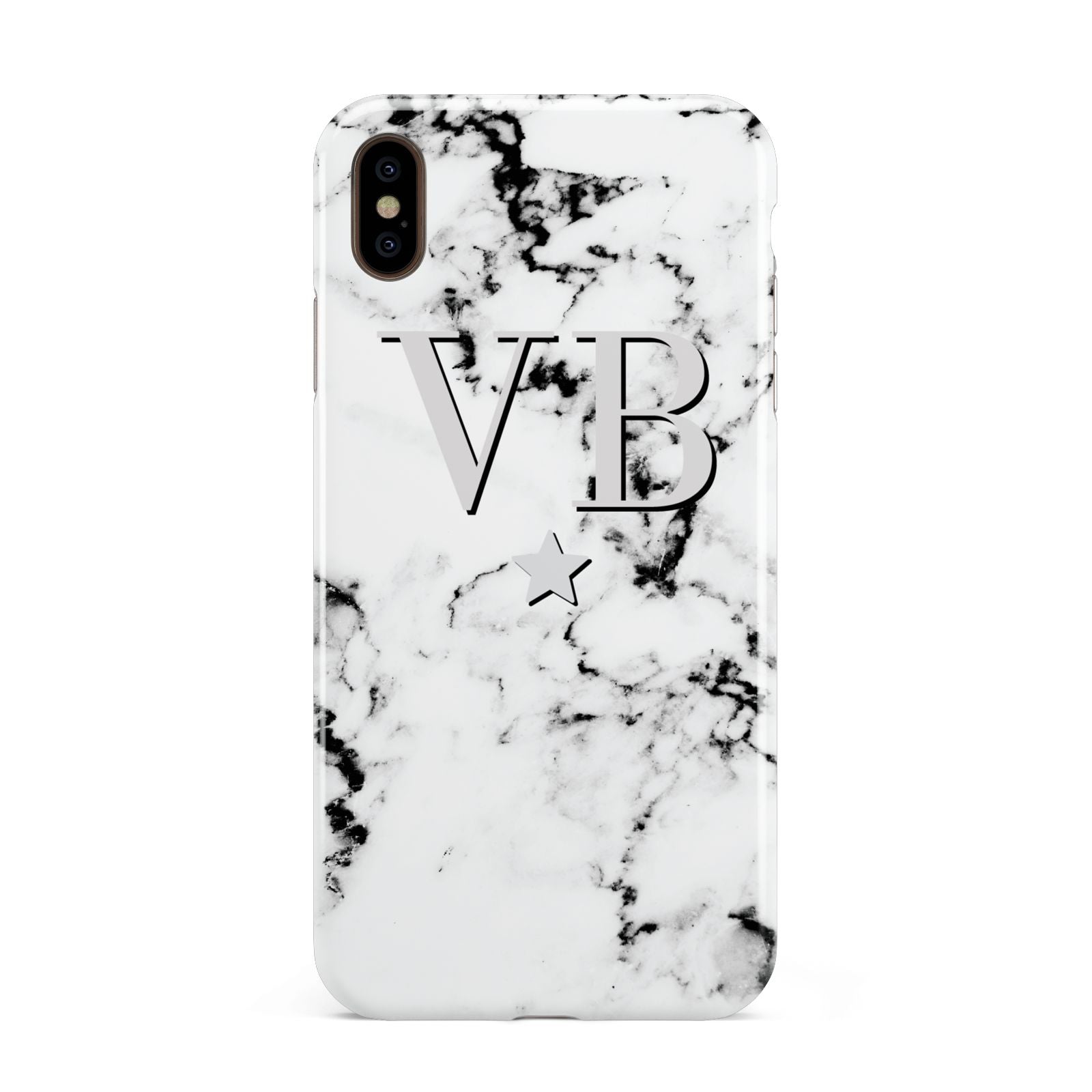 Personalised Star Marble Initialed Grey Apple iPhone Xs Max 3D Tough Case