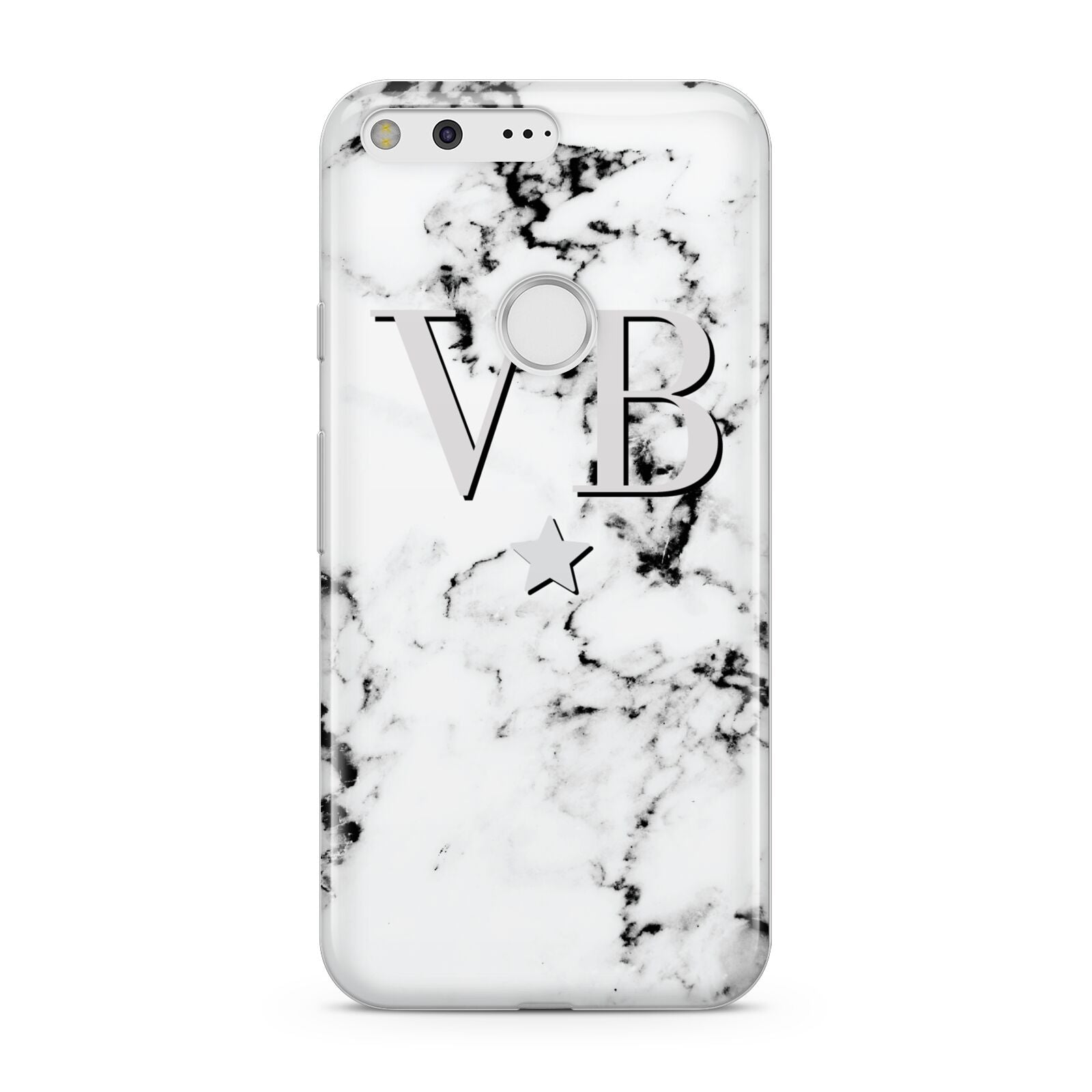 Personalised Star Marble Initialed Grey Google Pixel Case