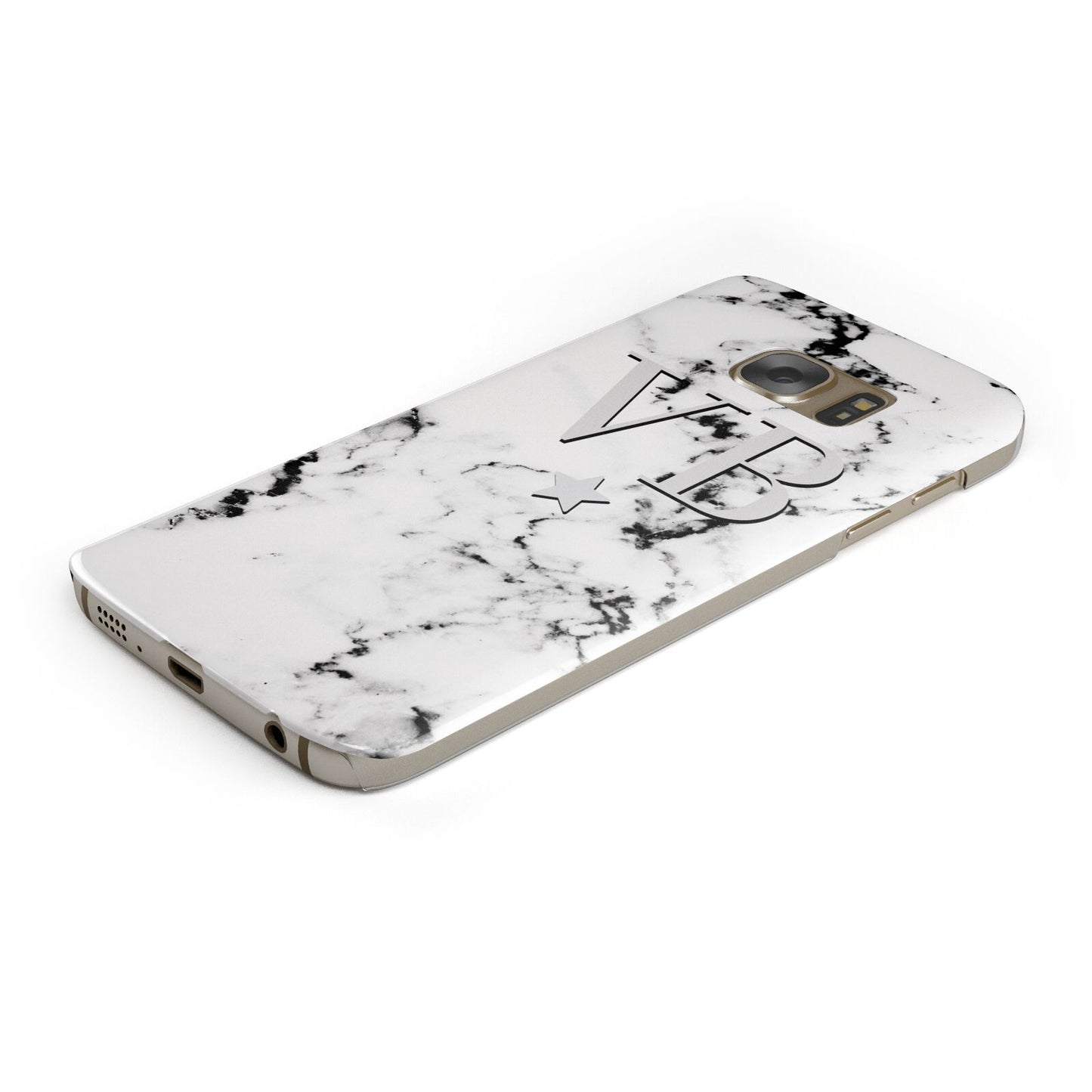 Personalised Star Marble Initialed Grey Protective Samsung Galaxy Case Angled Image