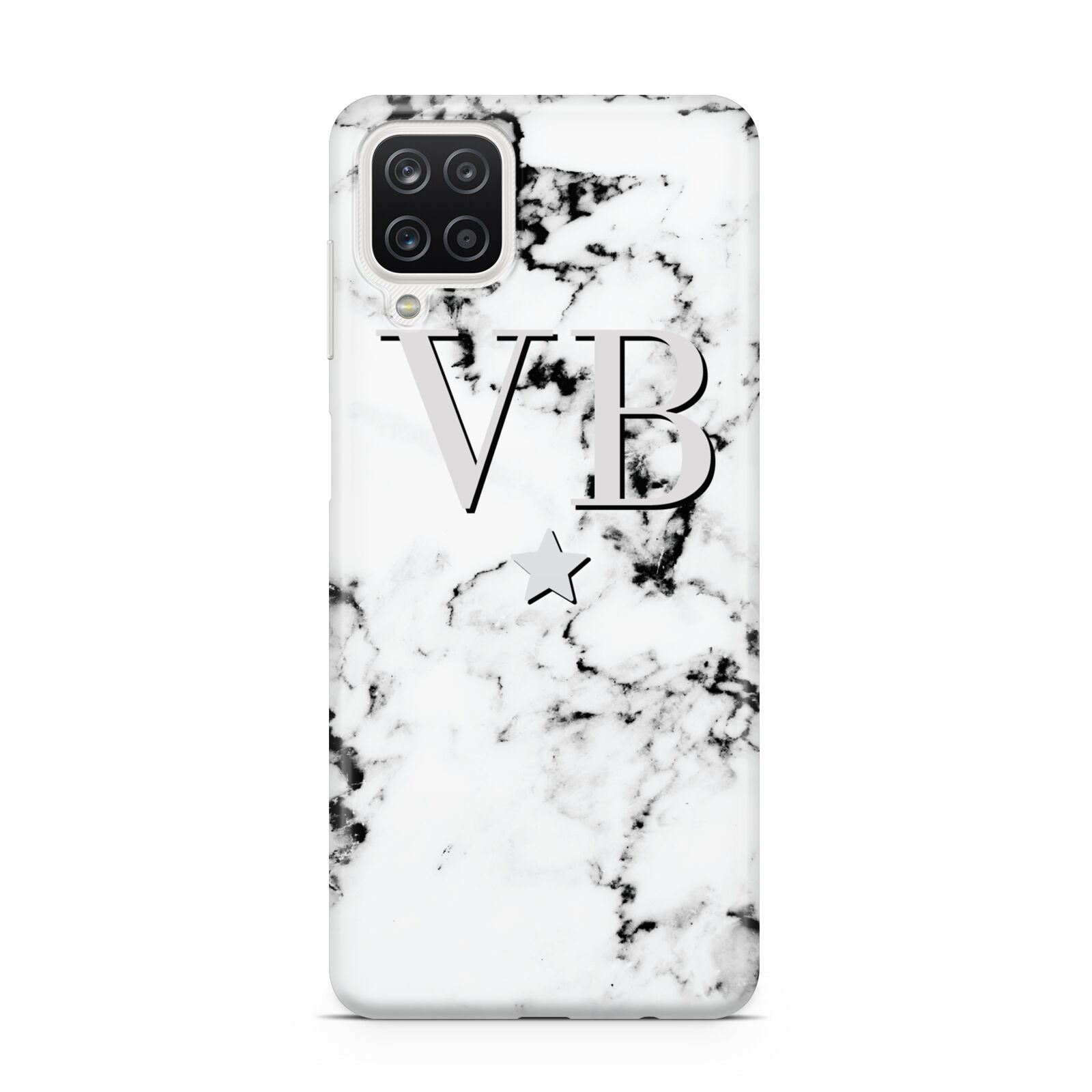Personalised Star Marble Initialed Grey Samsung A12 Case