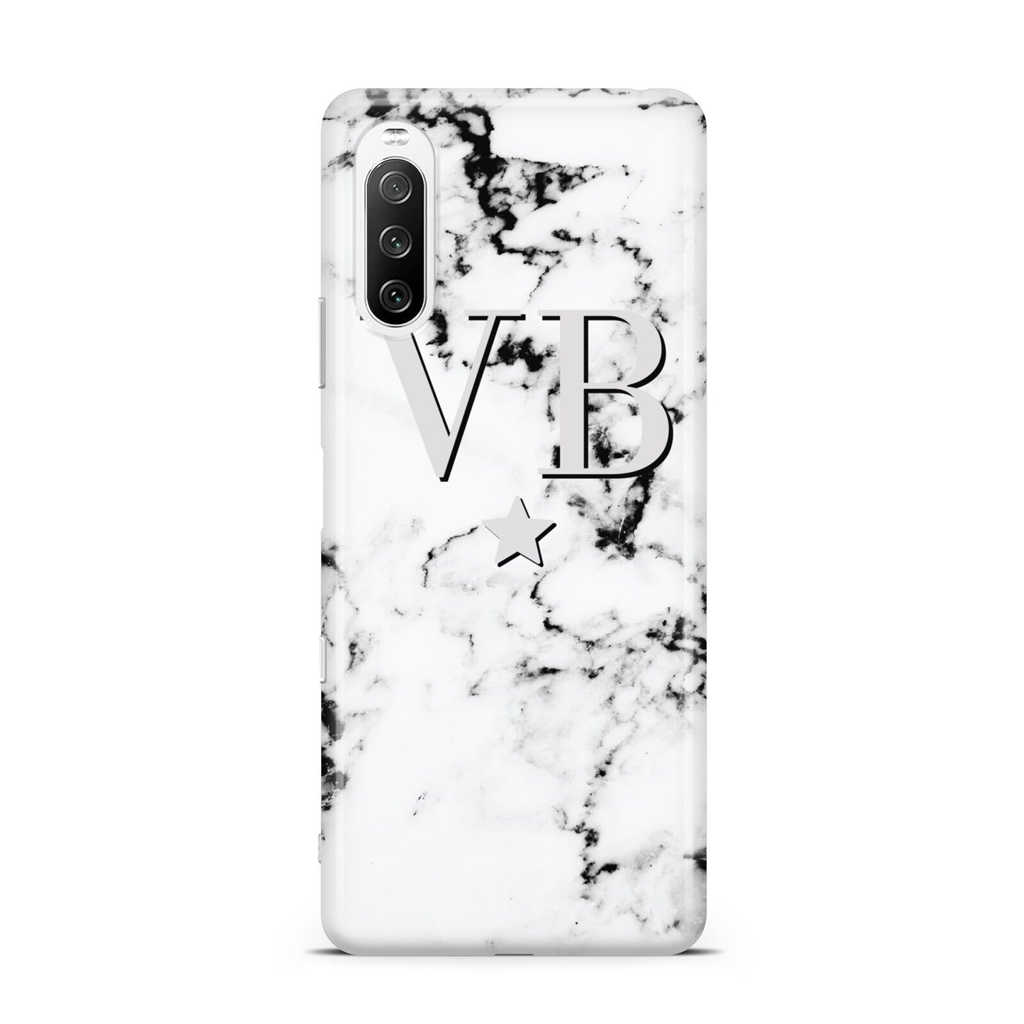 Personalised Star Marble Initialed Grey Sony Xperia 10 III Case