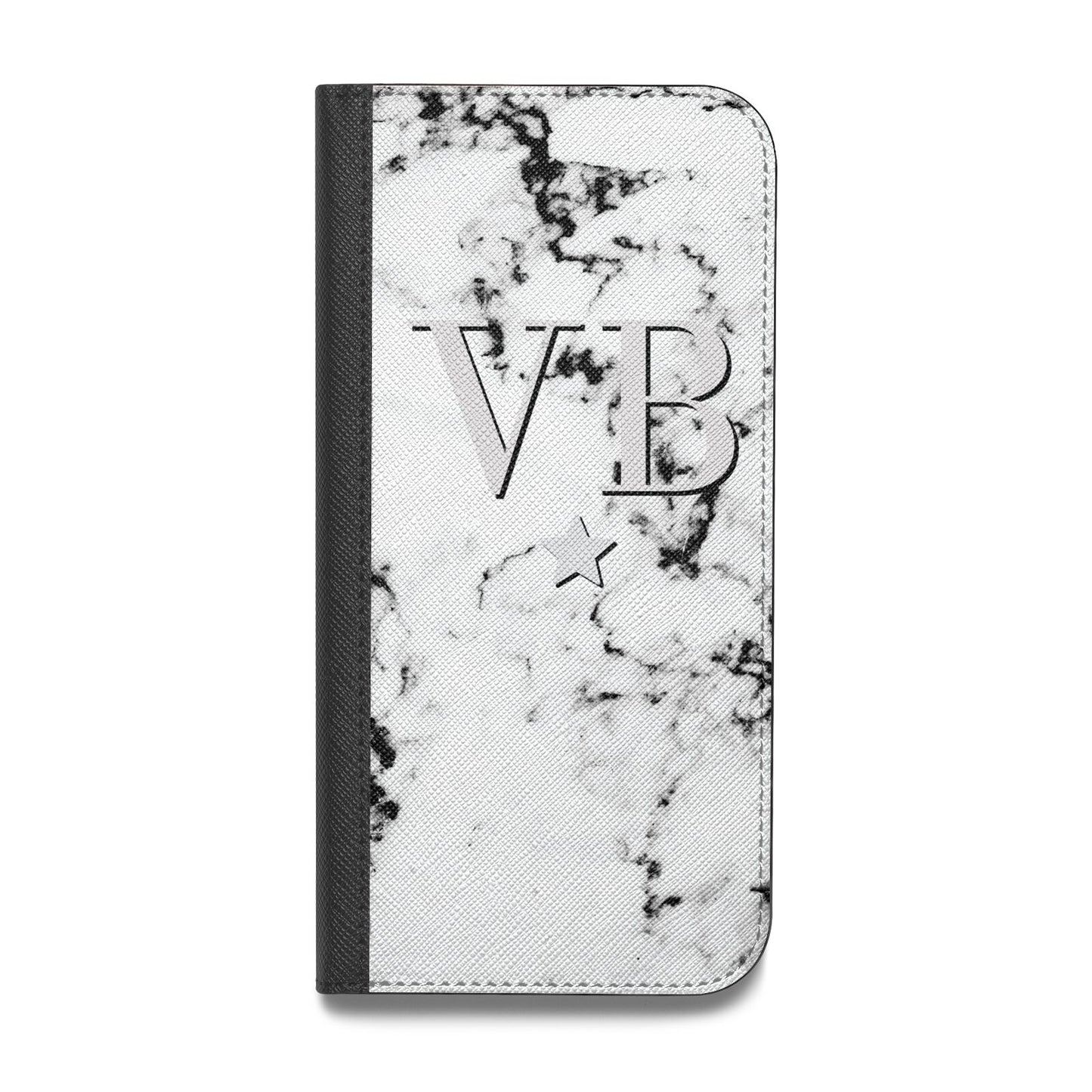Personalised Star Marble Initialed Grey Vegan Leather Flip iPhone Case