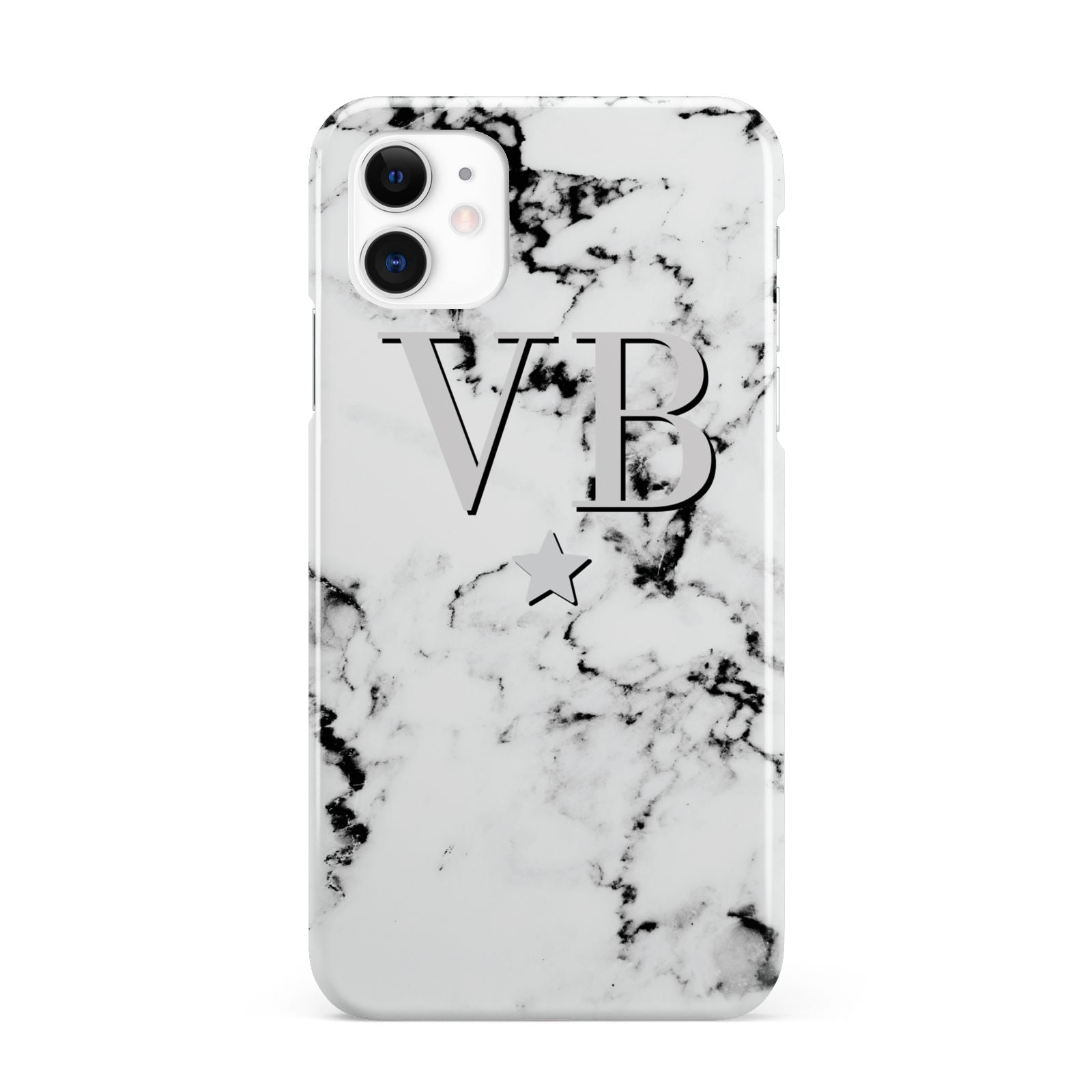 Personalised Star Marble Initialed Grey iPhone 11 3D Snap Case