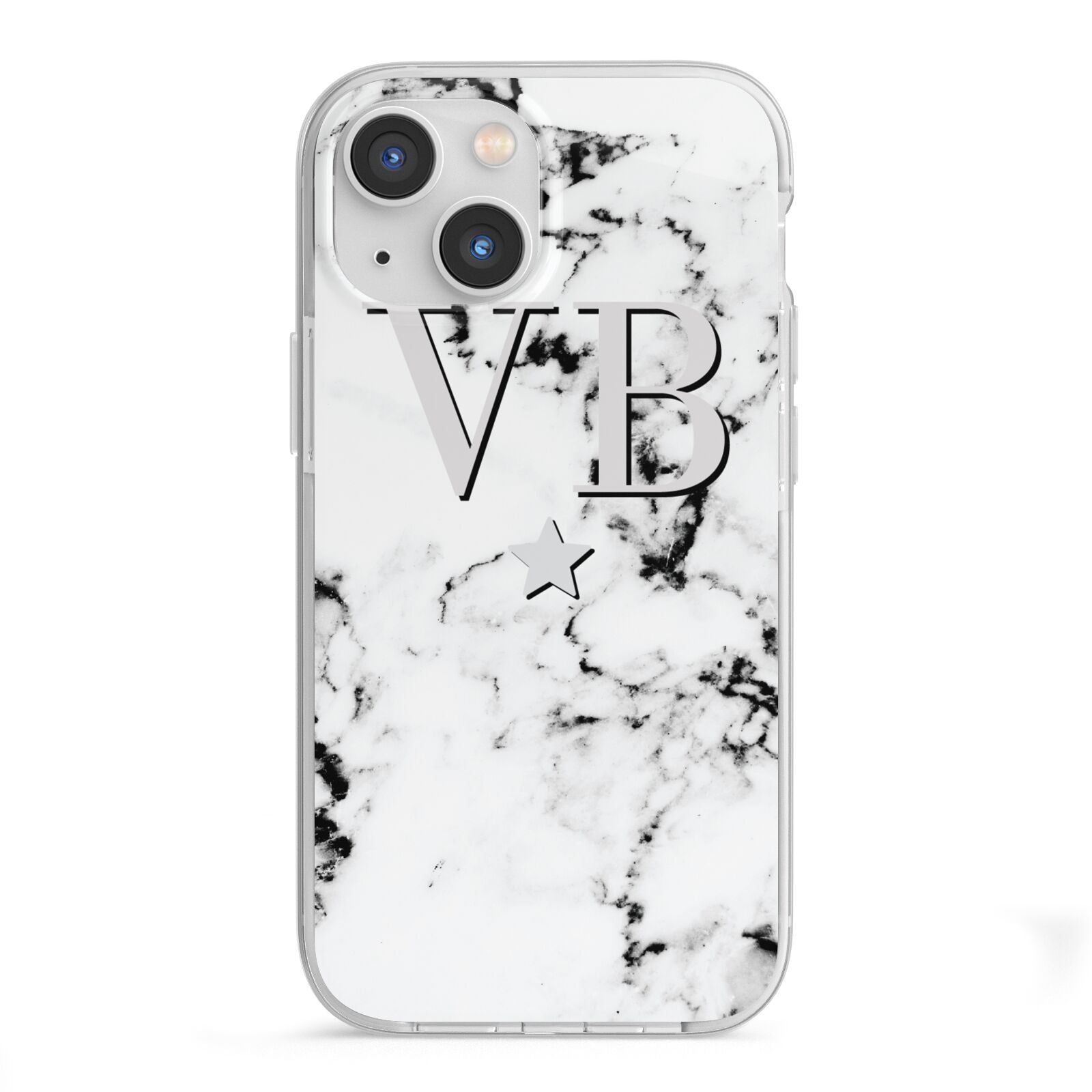 Personalised Star Marble Initialed Grey iPhone 13 Mini TPU Impact Case with White Edges