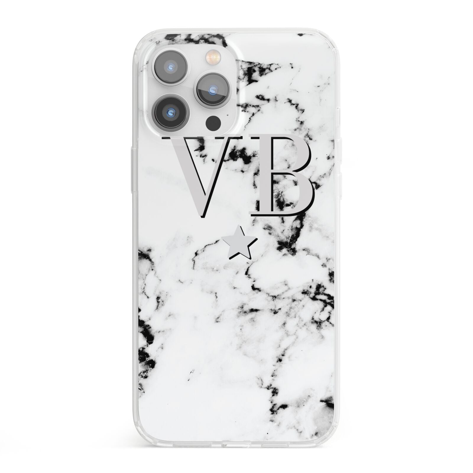 Personalised Star Marble Initialed Grey iPhone 13 Pro Max Clear Bumper Case