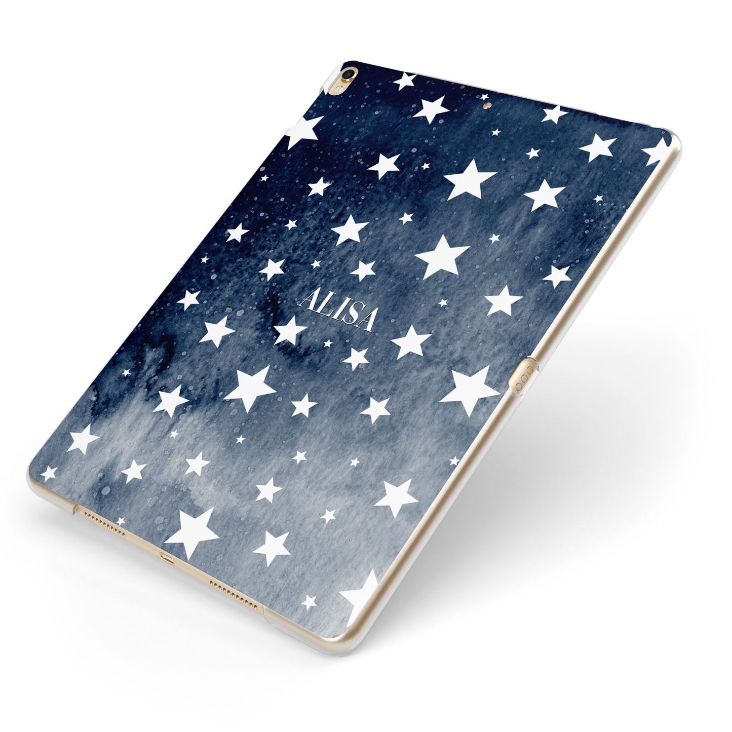 Personalised Star Print Apple iPad Case on Gold iPad Side View