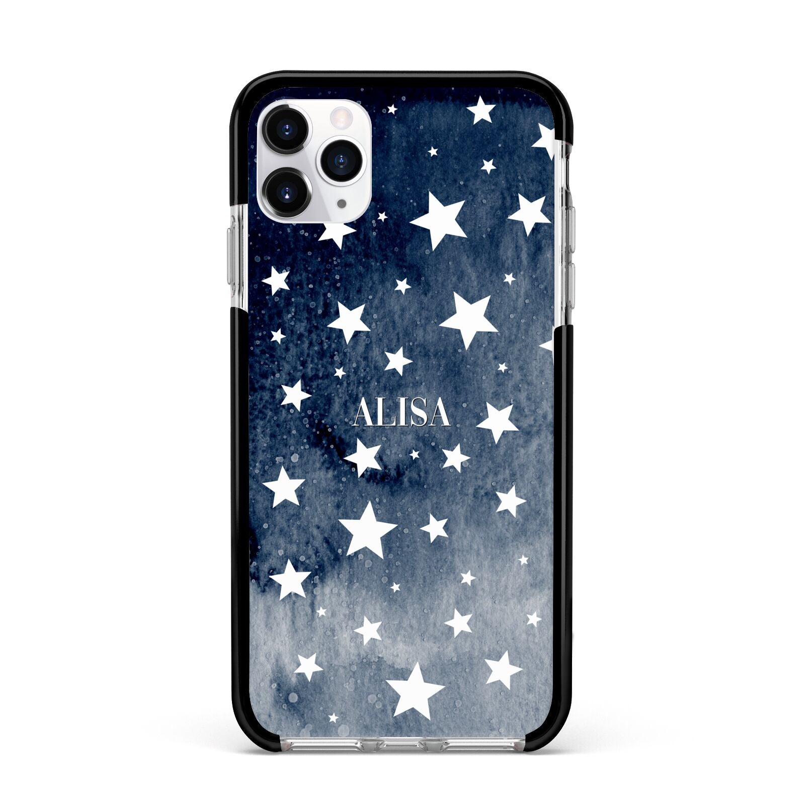 Personalised Star Print Apple iPhone 11 Pro Max in Silver with Black Impact Case