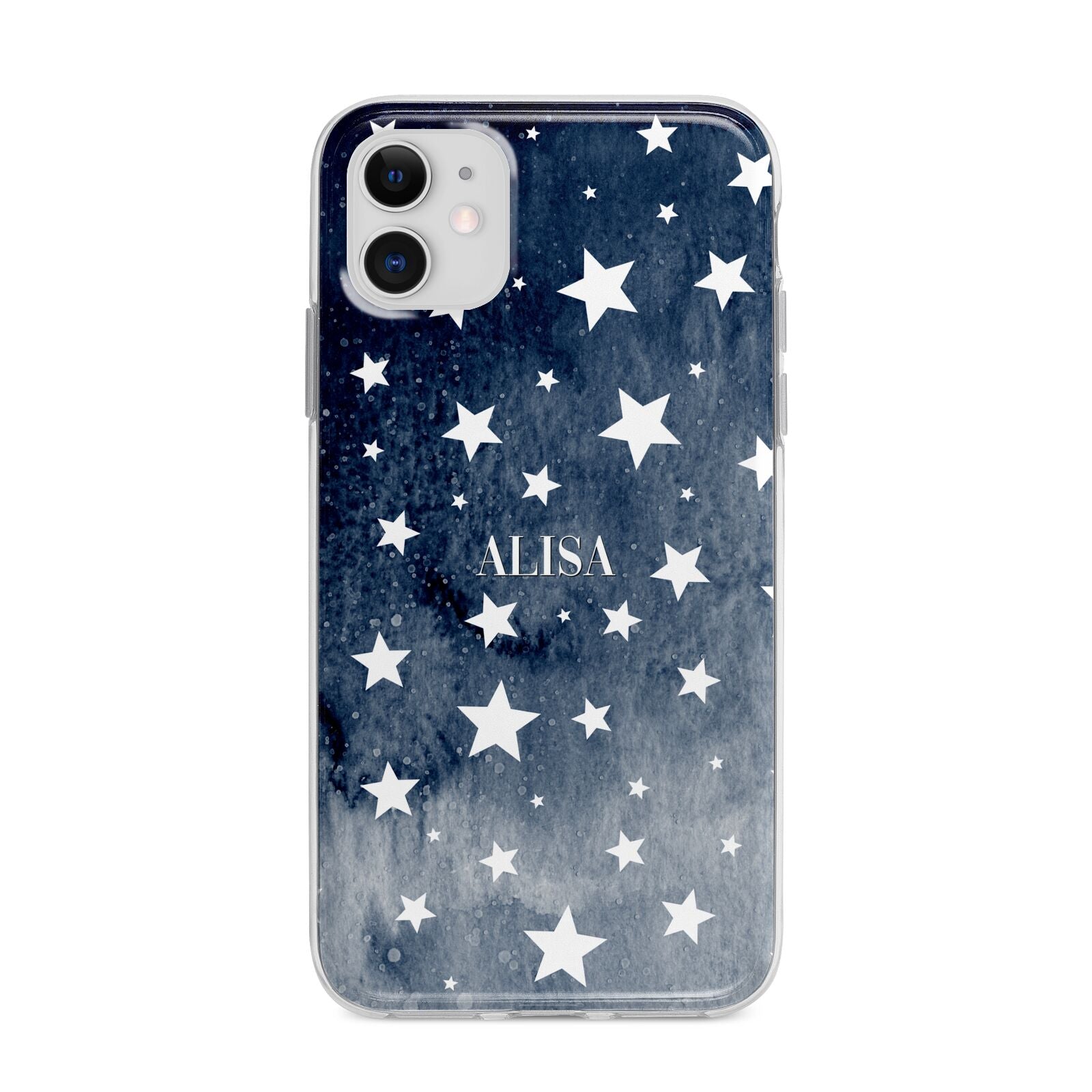 Personalised Star Print Apple iPhone 11 in White with Bumper Case