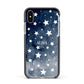 Personalised Star Print Apple iPhone Xs Impact Case Black Edge on Silver Phone