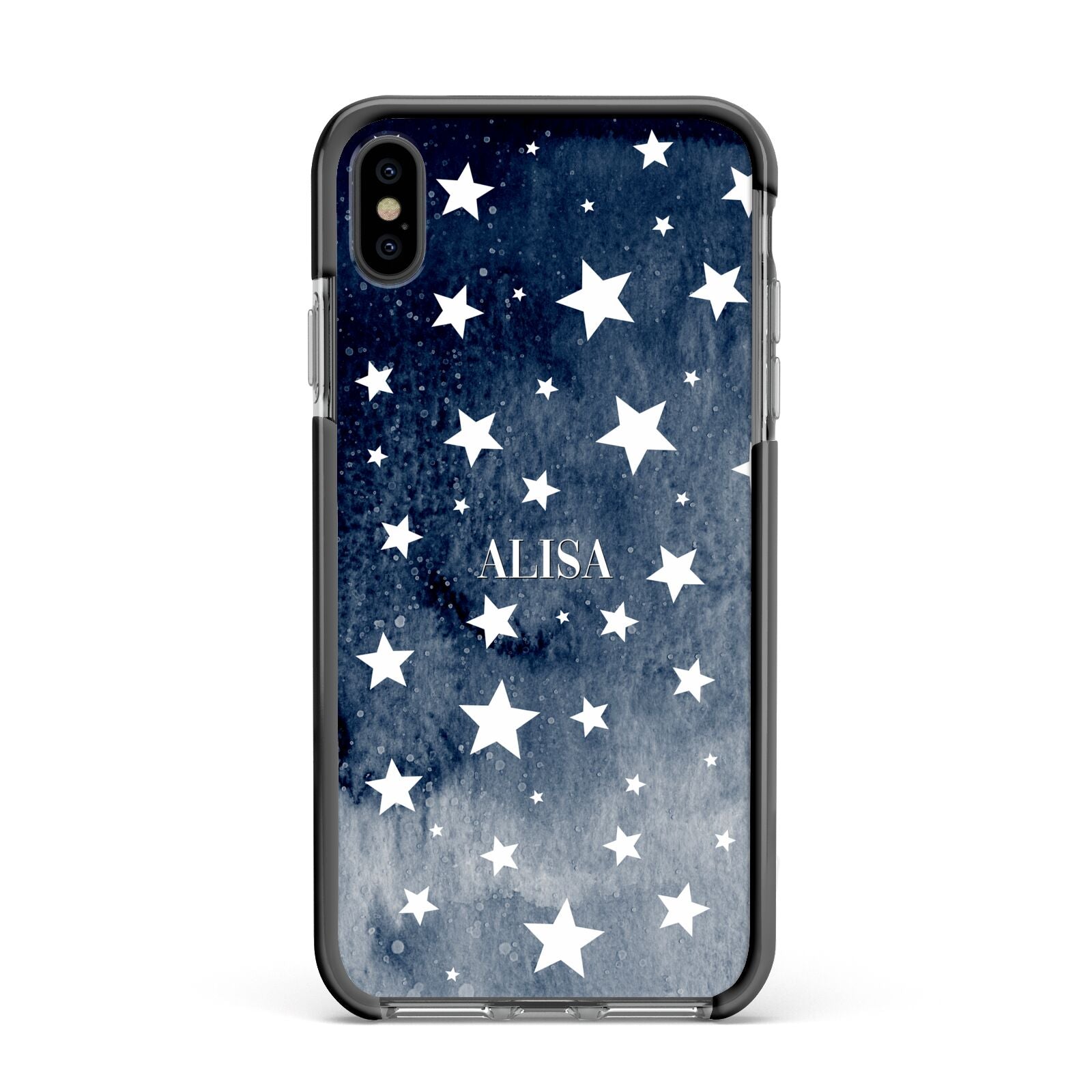 Personalised Star Print Apple iPhone Xs Max Impact Case Black Edge on Black Phone
