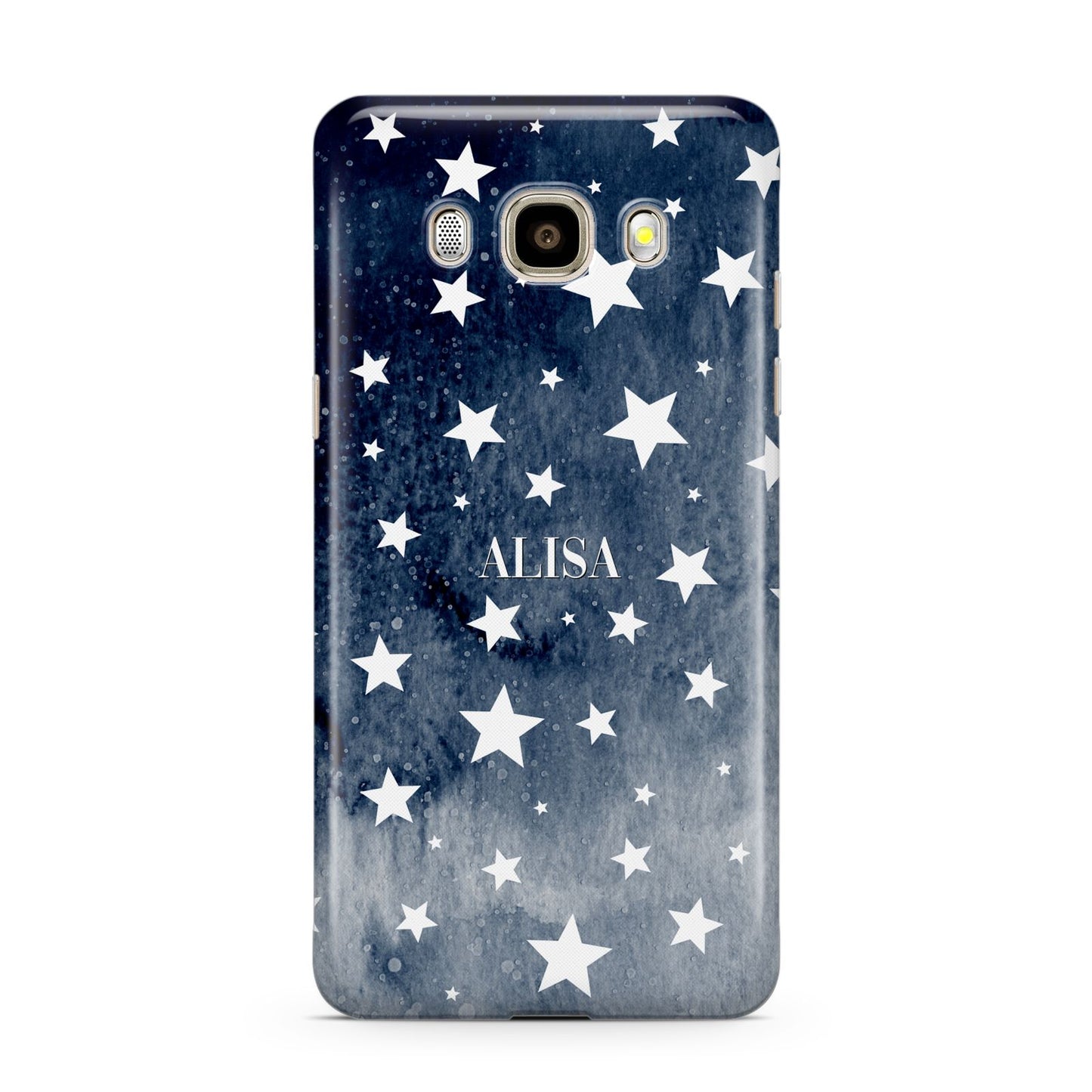 Personalised Star Print Samsung Galaxy J7 2016 Case on gold phone