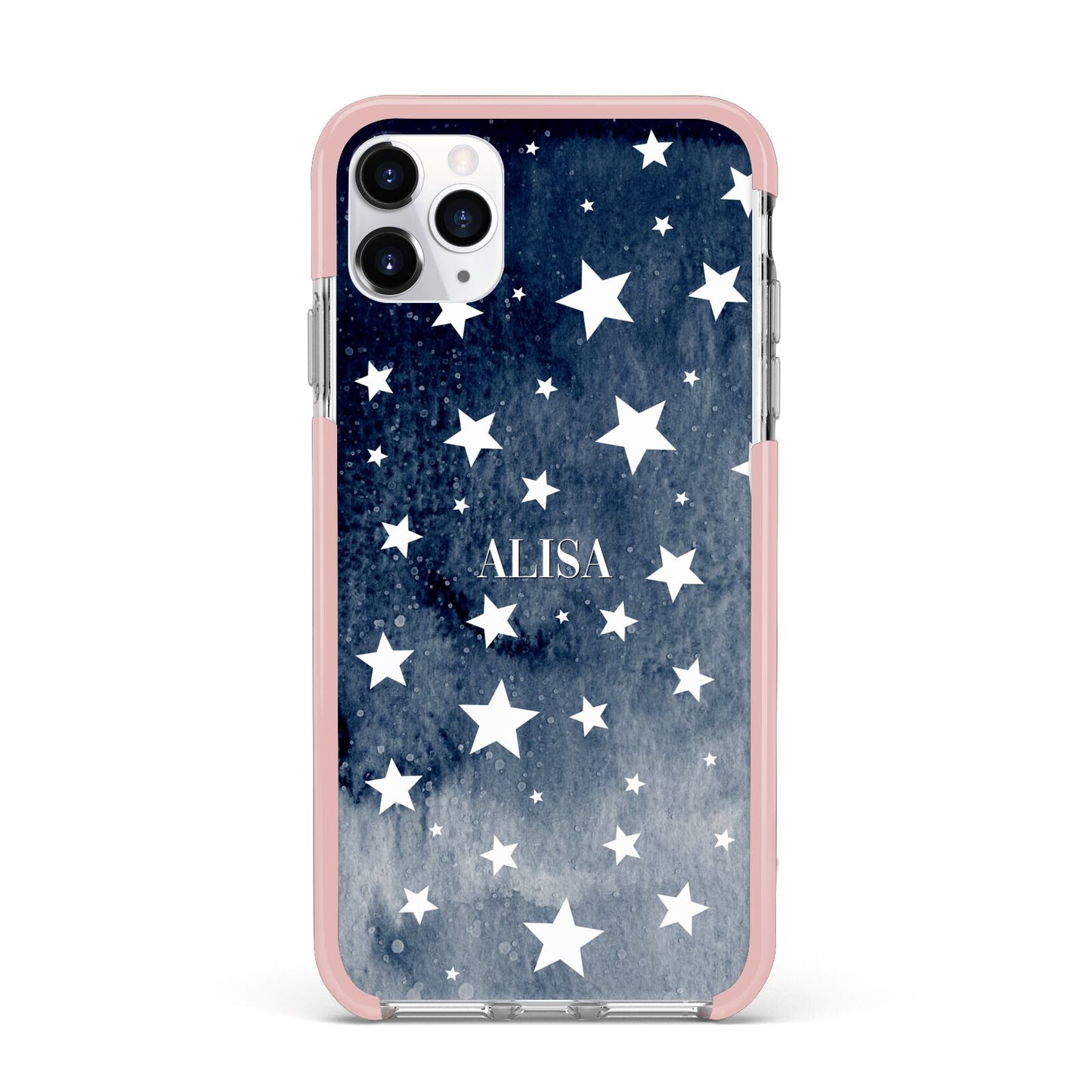 Personalised Star Print iPhone 11 Pro Max Impact Pink Edge Case