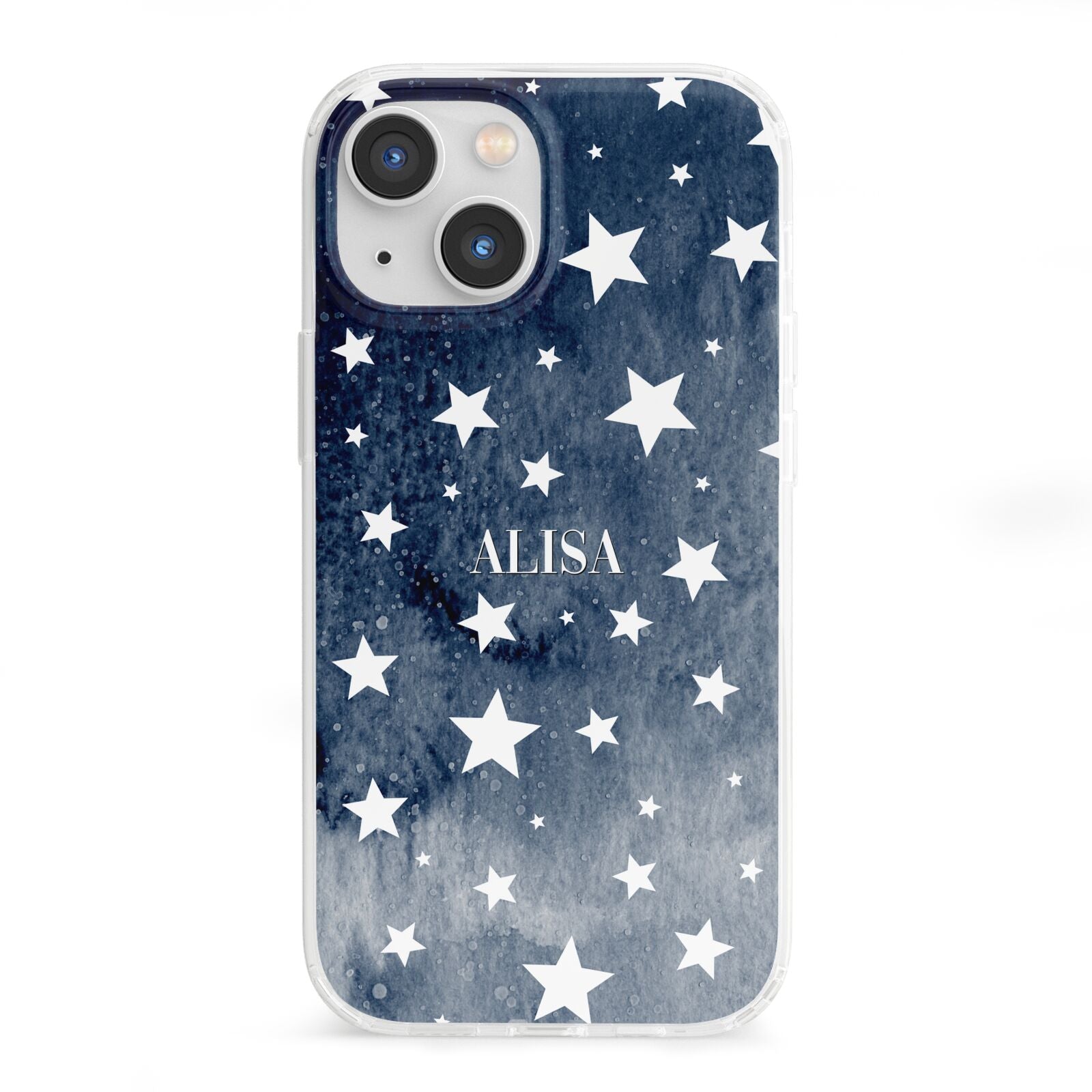 Personalised Star Print iPhone 13 Mini Clear Bumper Case