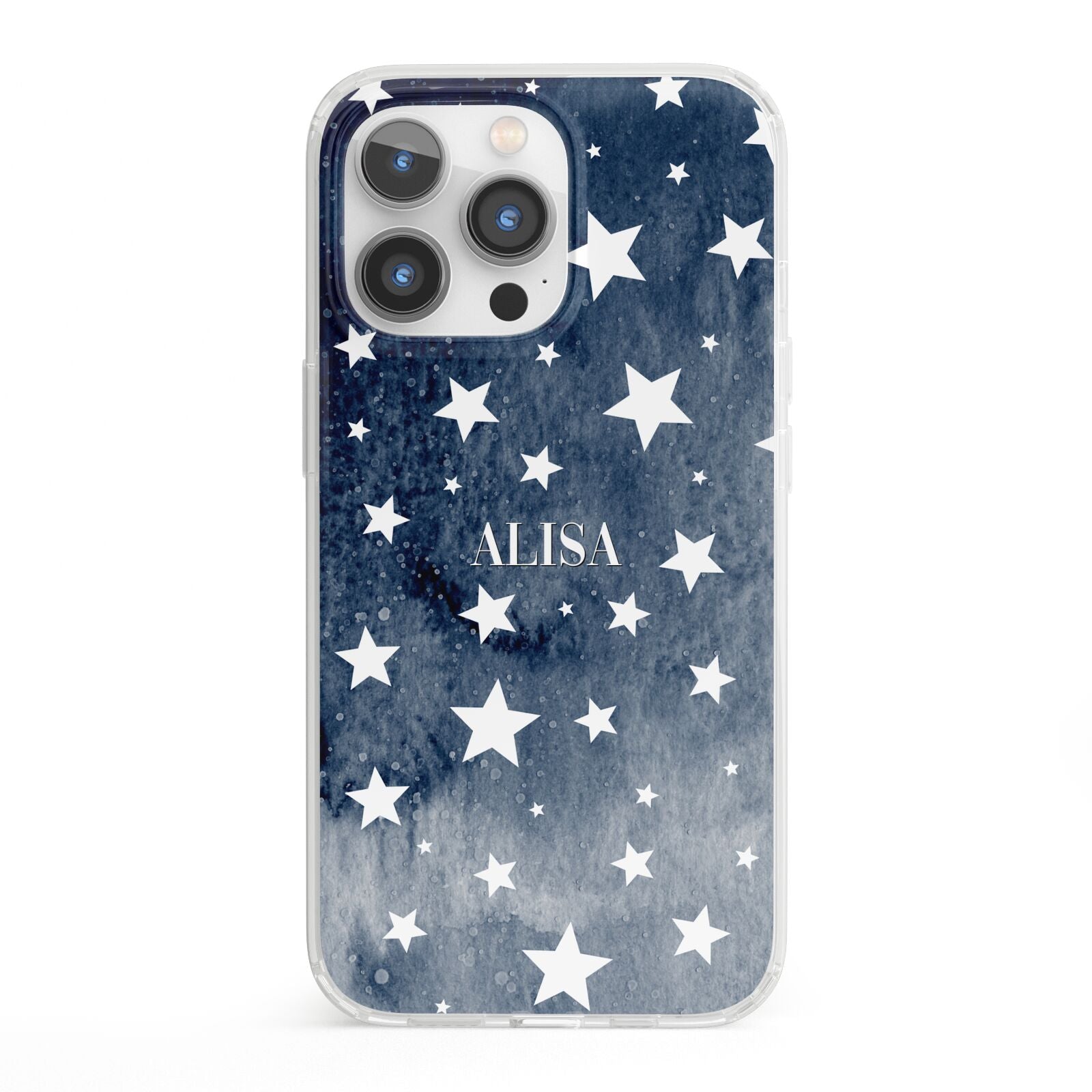 Personalised Star Print iPhone 13 Pro Clear Bumper Case