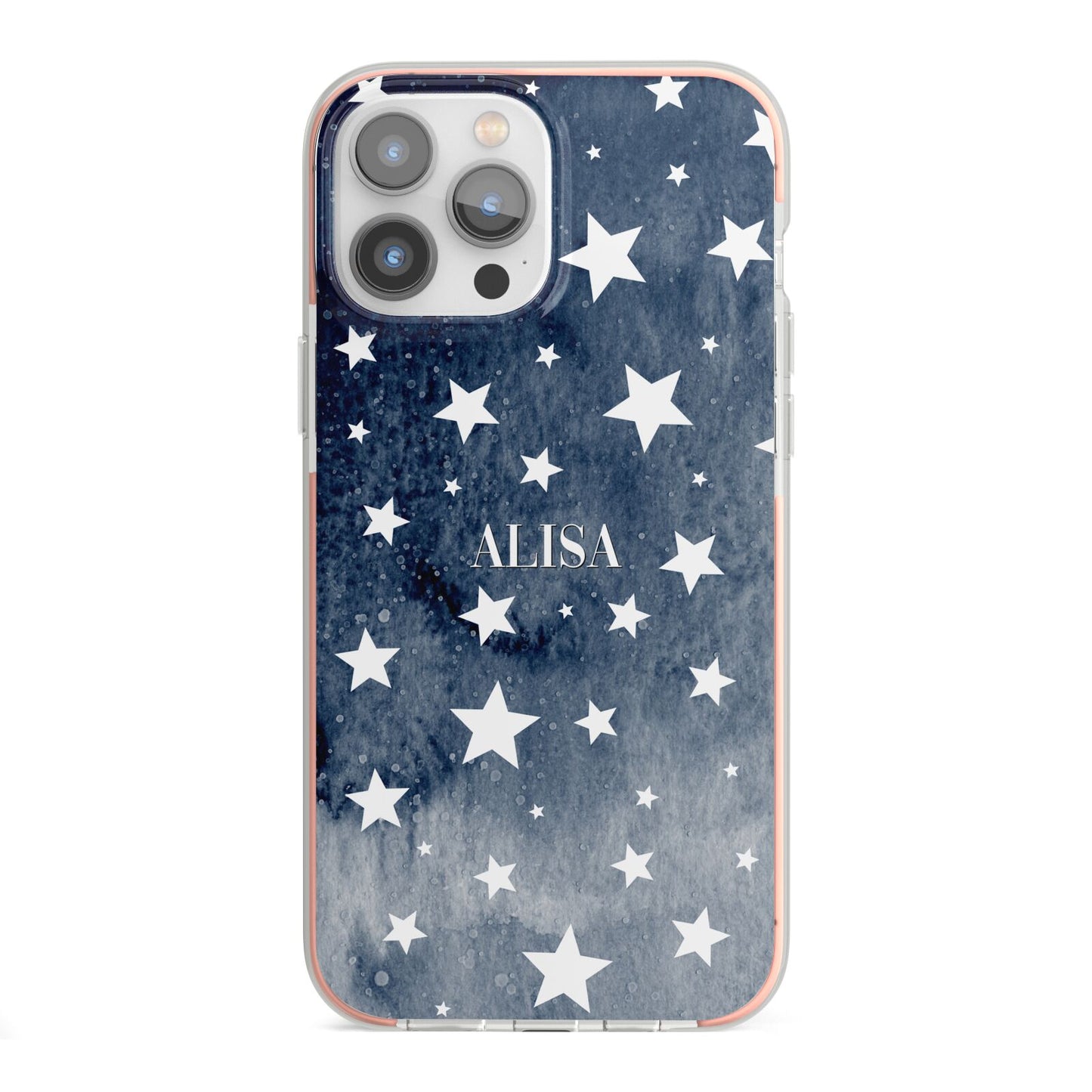 Personalised Star Print iPhone 13 Pro Max TPU Impact Case with Pink Edges