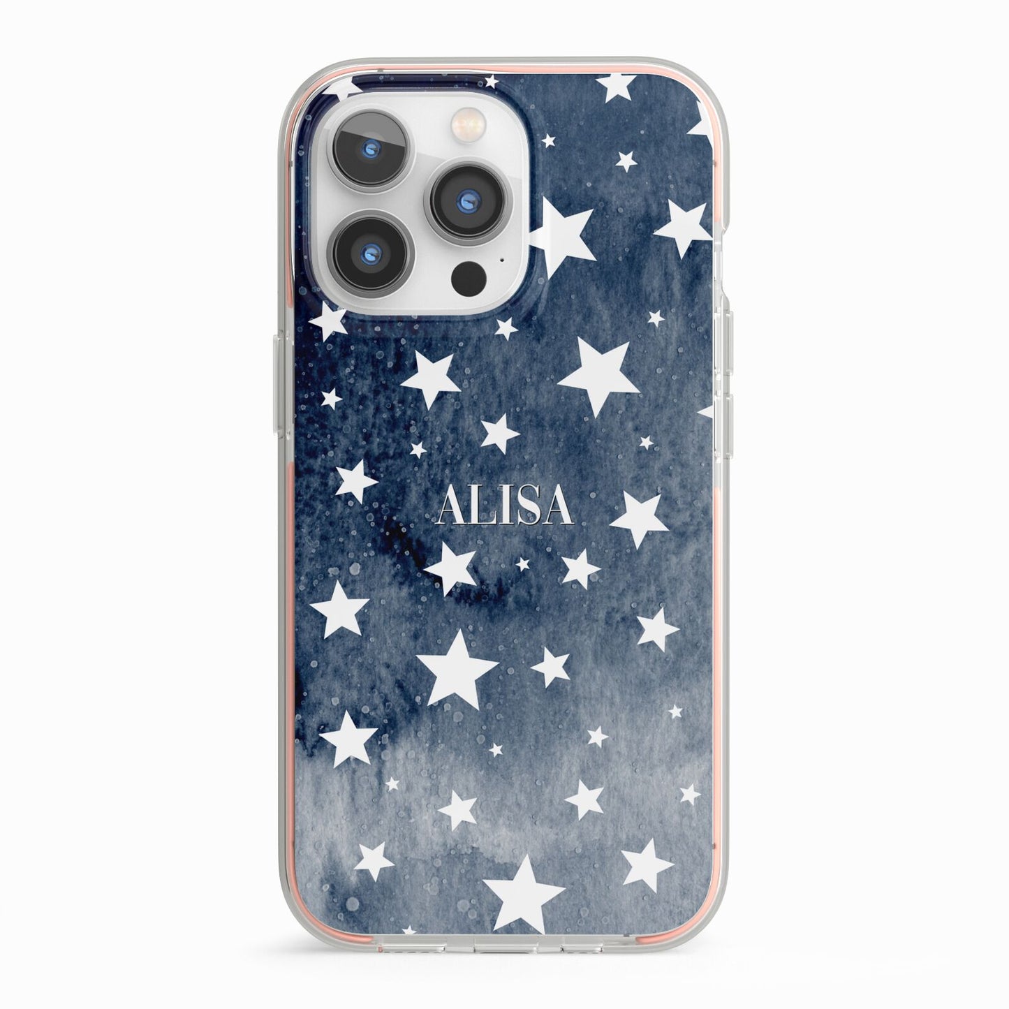 Personalised Star Print iPhone 13 Pro TPU Impact Case with Pink Edges