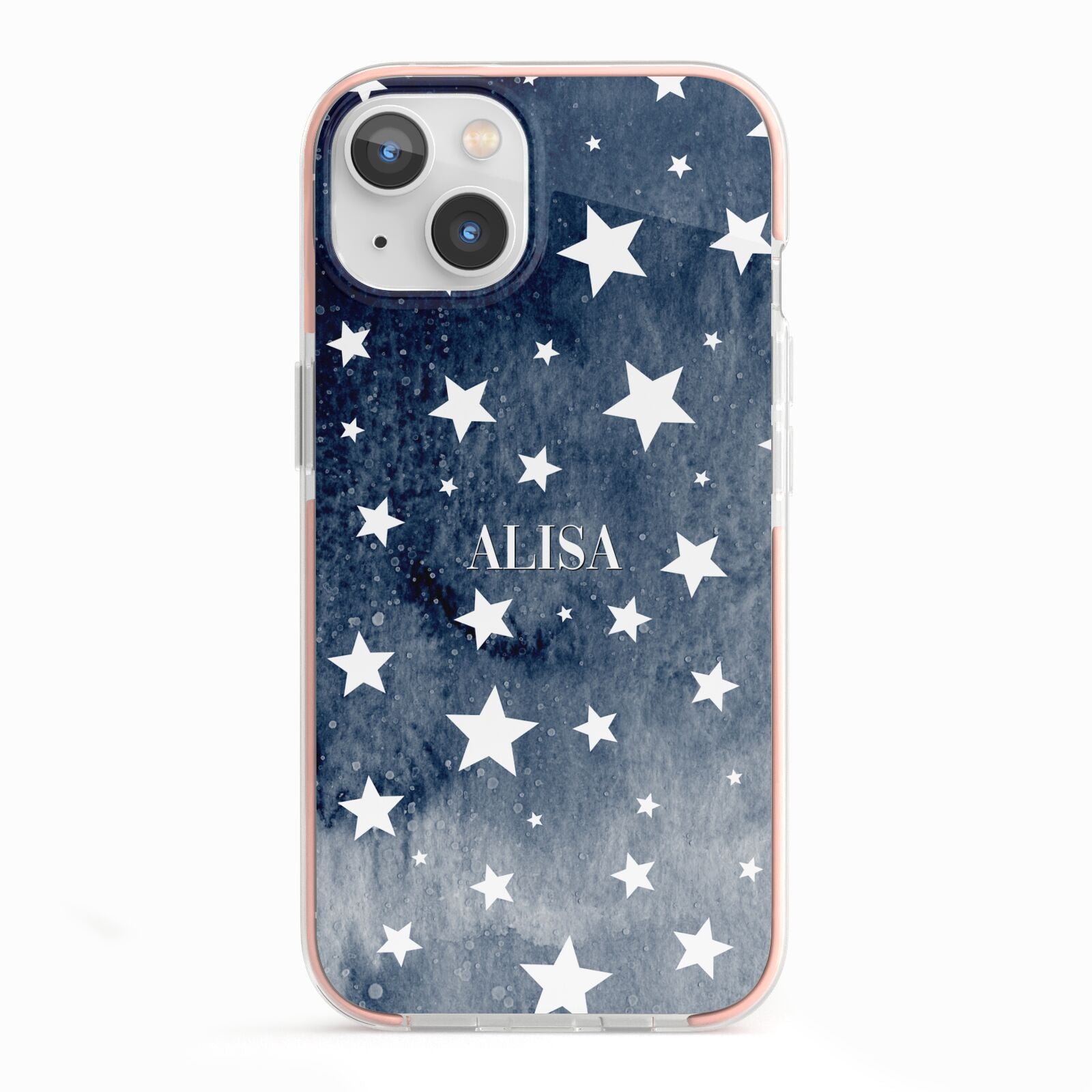 Personalised Star Print iPhone 13 TPU Impact Case with Pink Edges