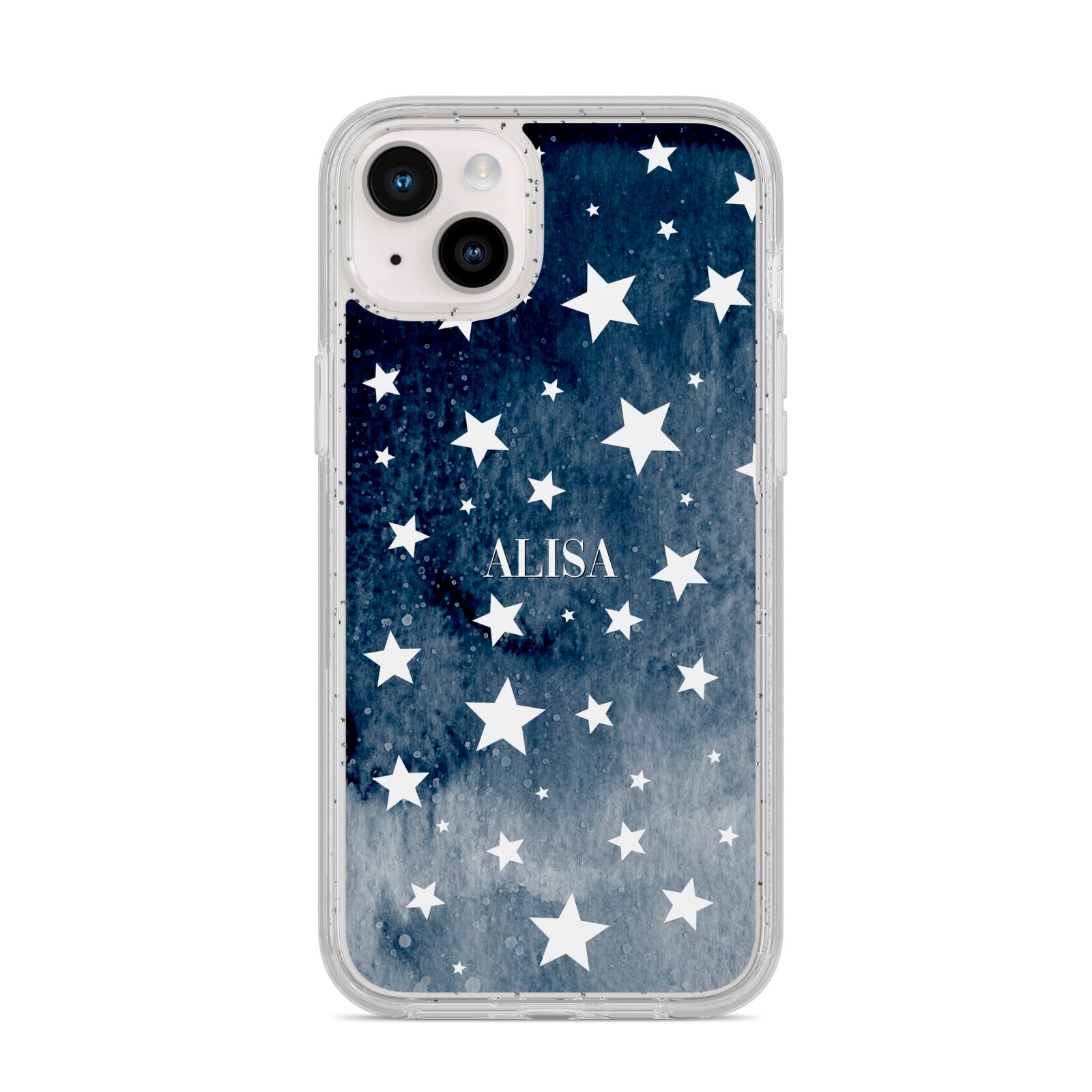 Personalised Star Print iPhone 14 Plus Glitter Tough Case Starlight