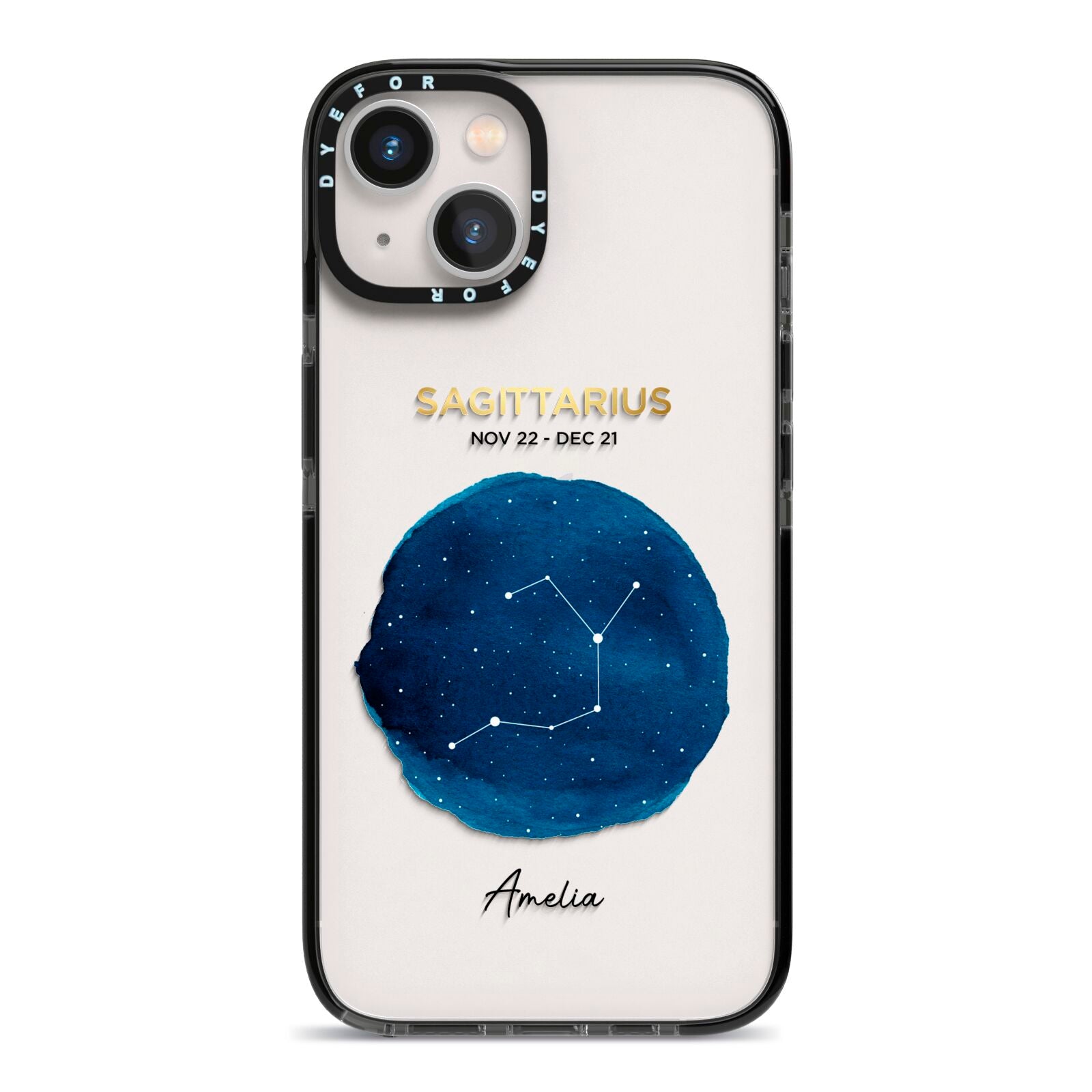 Personalised Star Sign iPhone 13 Black Impact Case on Silver phone