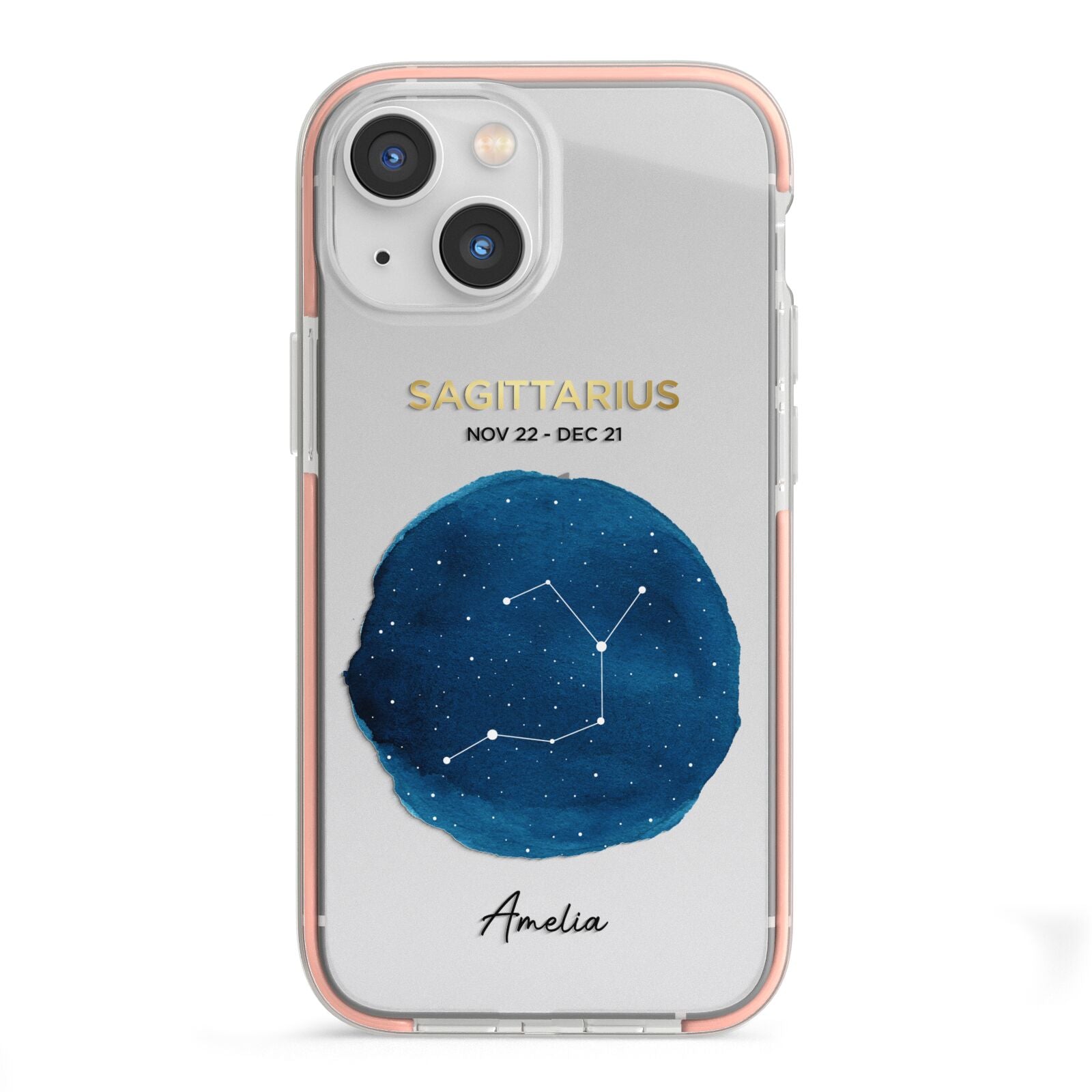 Personalised Star Sign iPhone 13 Mini TPU Impact Case with Pink Edges