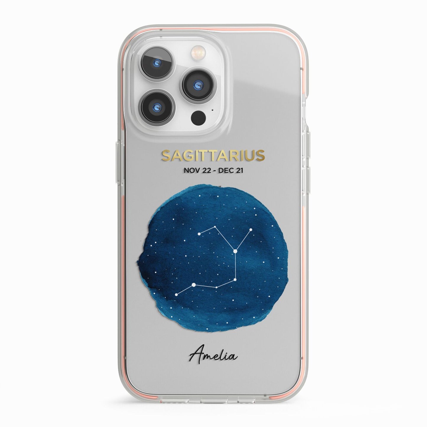 Personalised Star Sign iPhone 13 Pro TPU Impact Case with Pink Edges