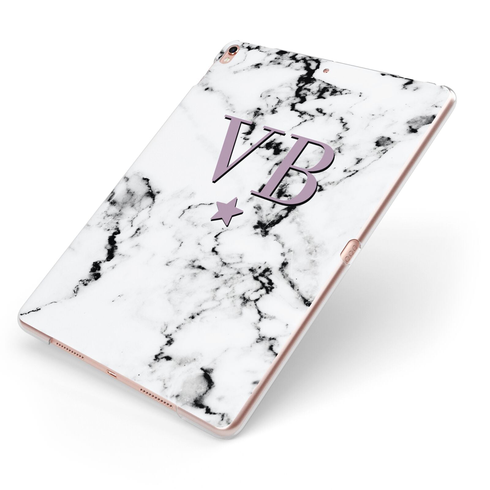 Personalised Star With Monogram Marble Apple iPad Case on Rose Gold iPad Side View
