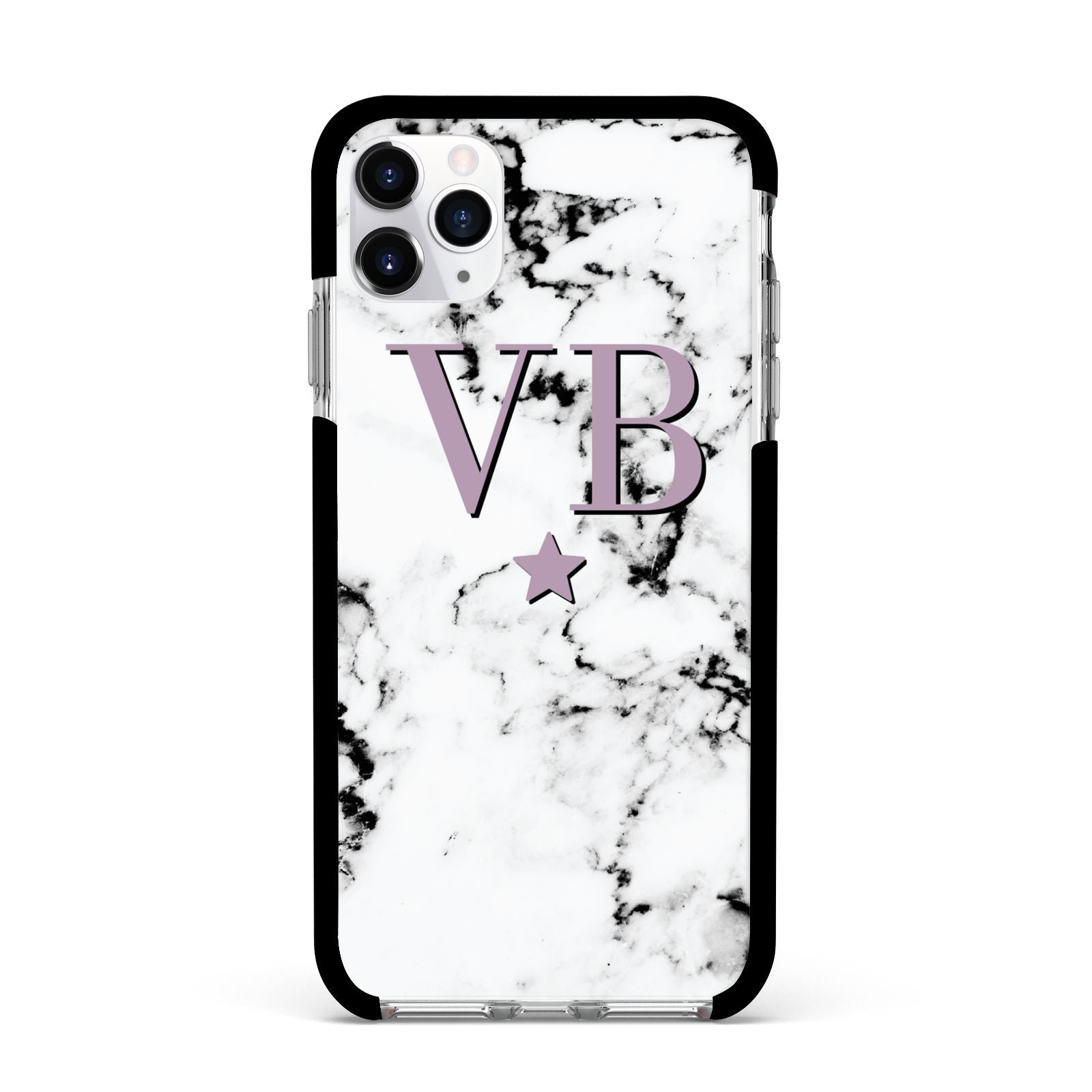 Personalised Star With Monogram Marble Apple iPhone 11 Pro Max in Silver with Black Impact Case