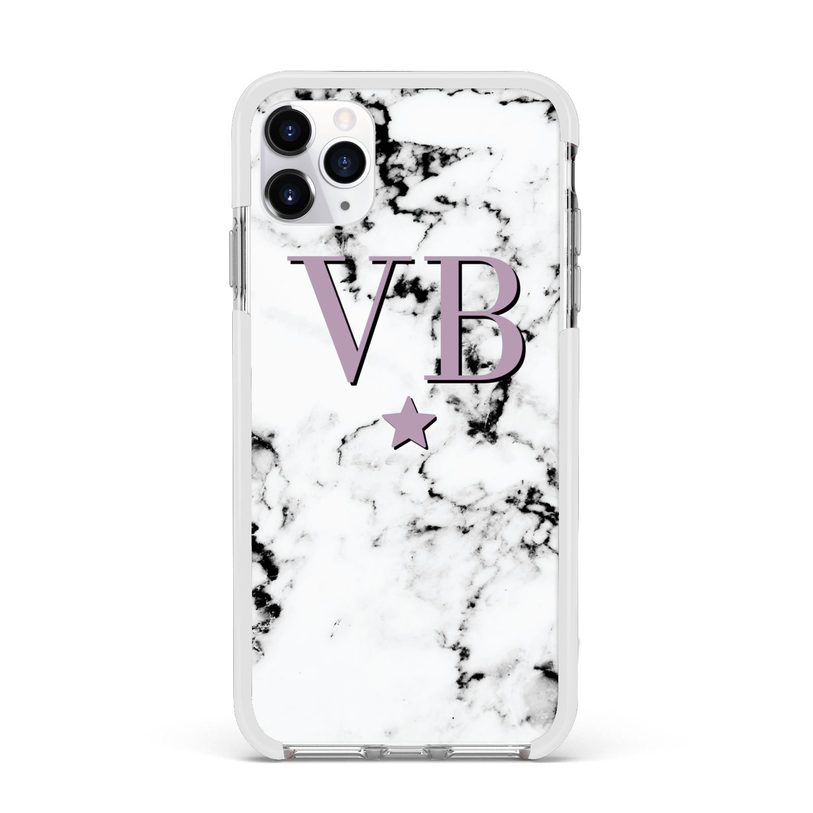 Personalised Star With Monogram Marble Apple iPhone 11 Pro Max in Silver with White Impact Case