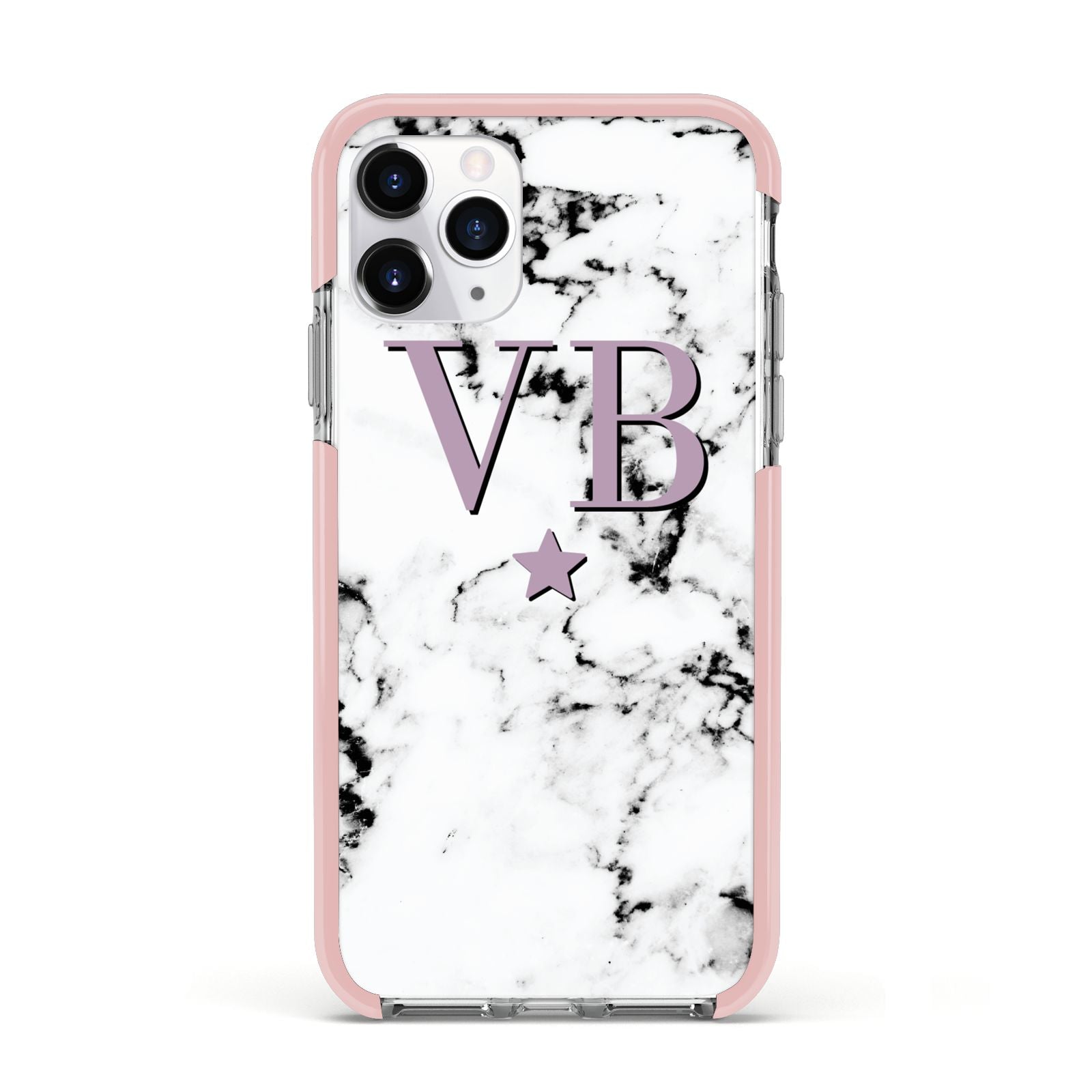 Personalised Star With Monogram Marble Apple iPhone 11 Pro in Silver with Pink Impact Case