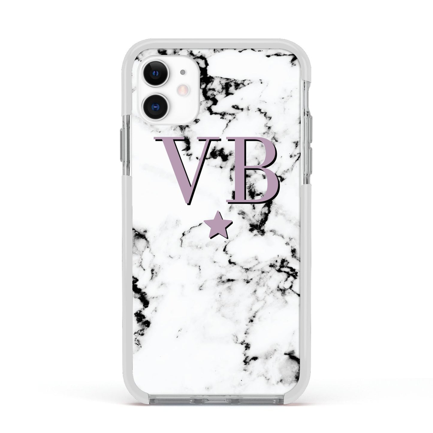 Personalised Star With Monogram Marble Apple iPhone 11 in White with White Impact Case