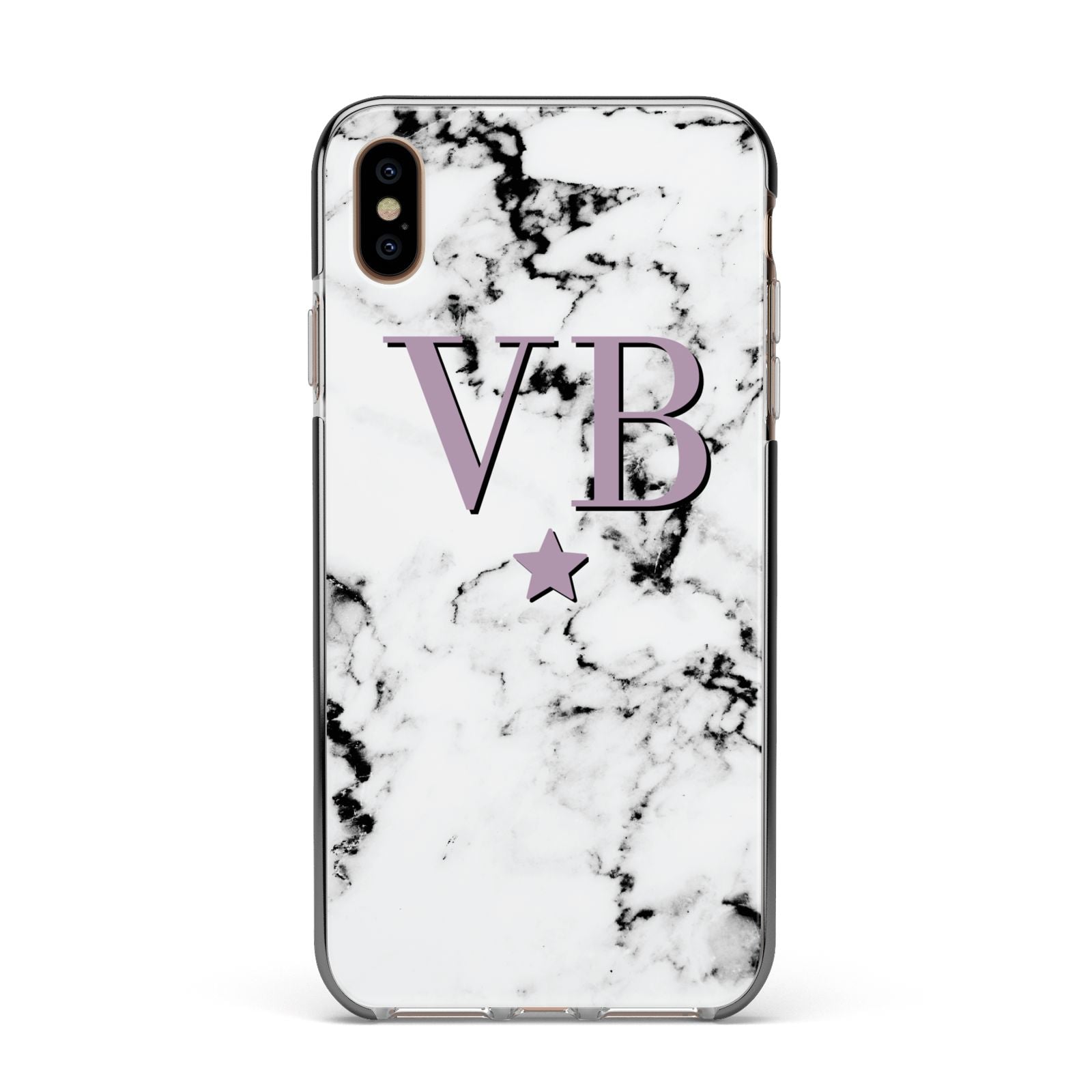 Personalised Star With Monogram Marble Apple iPhone Xs Max Impact Case Black Edge on Gold Phone