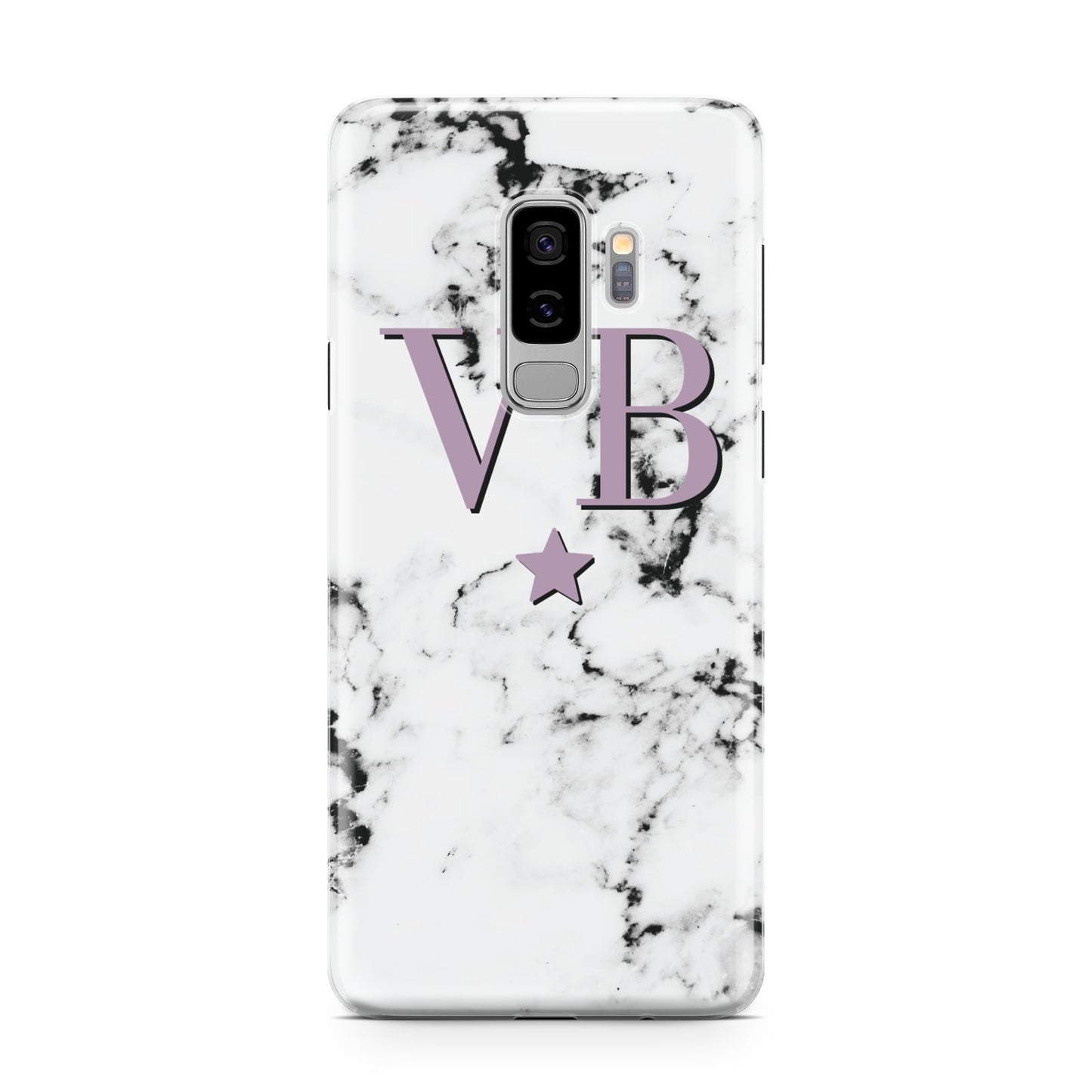 Personalised Star With Monogram Marble Samsung Galaxy S9 Plus Case on Silver phone