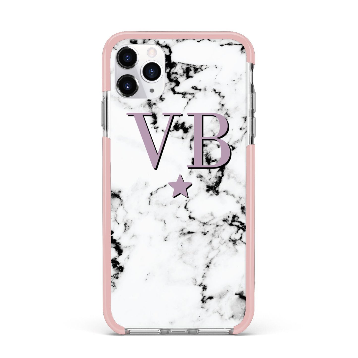 Personalised Star With Monogram Marble iPhone 11 Pro Max Impact Pink Edge Case
