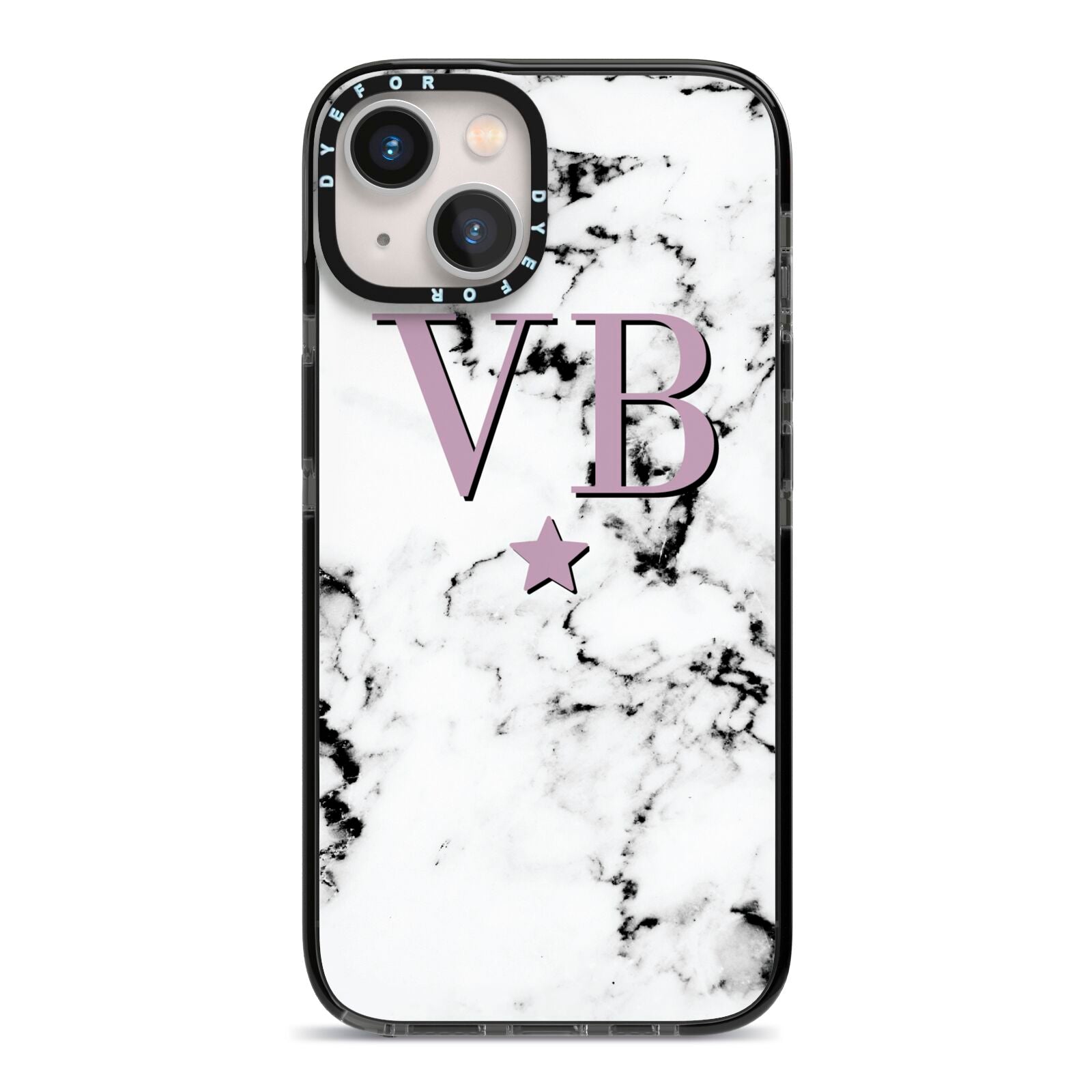 Personalised Star With Monogram Marble iPhone 13 Black Impact Case on Silver phone