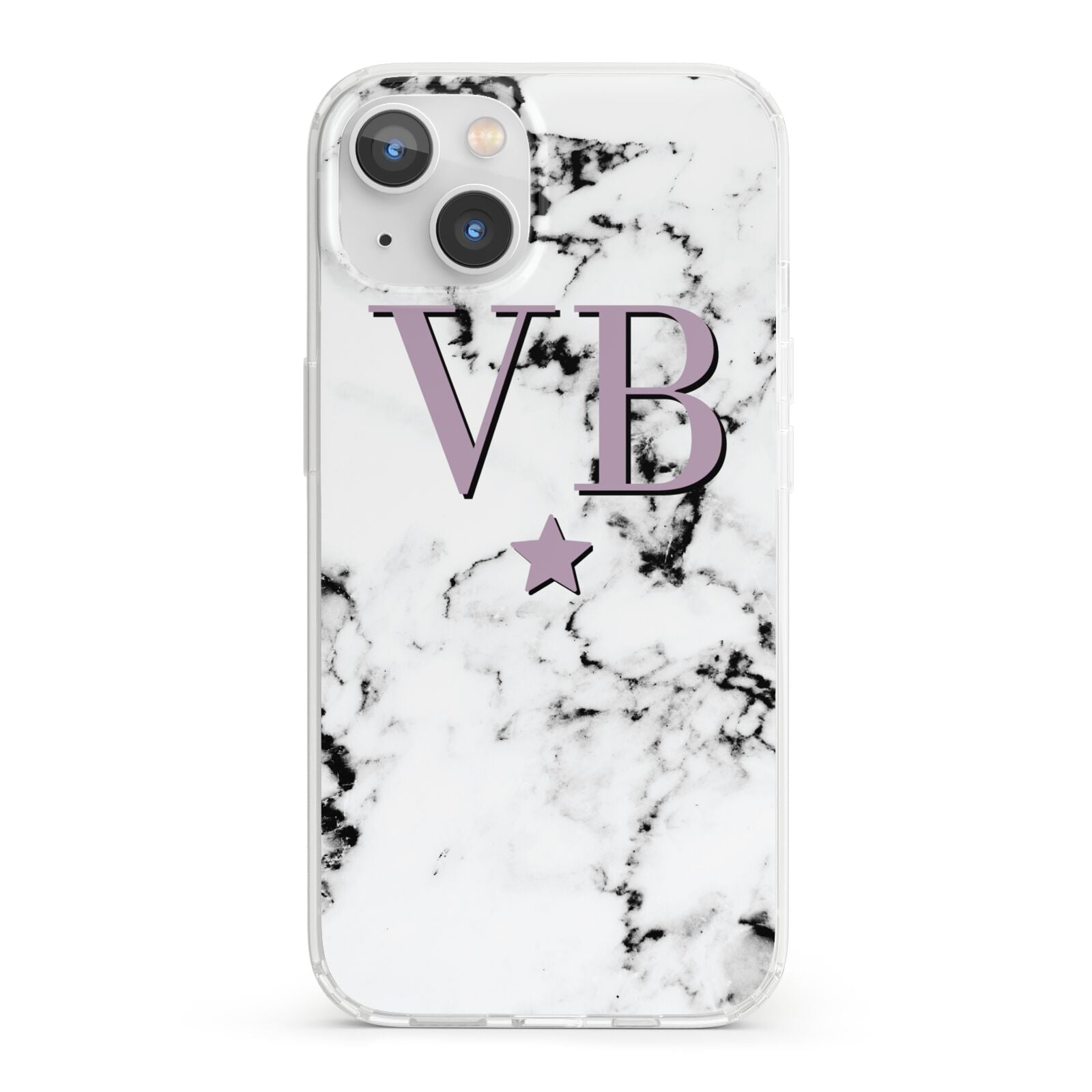 Personalised Star With Monogram Marble iPhone 13 Clear Bumper Case