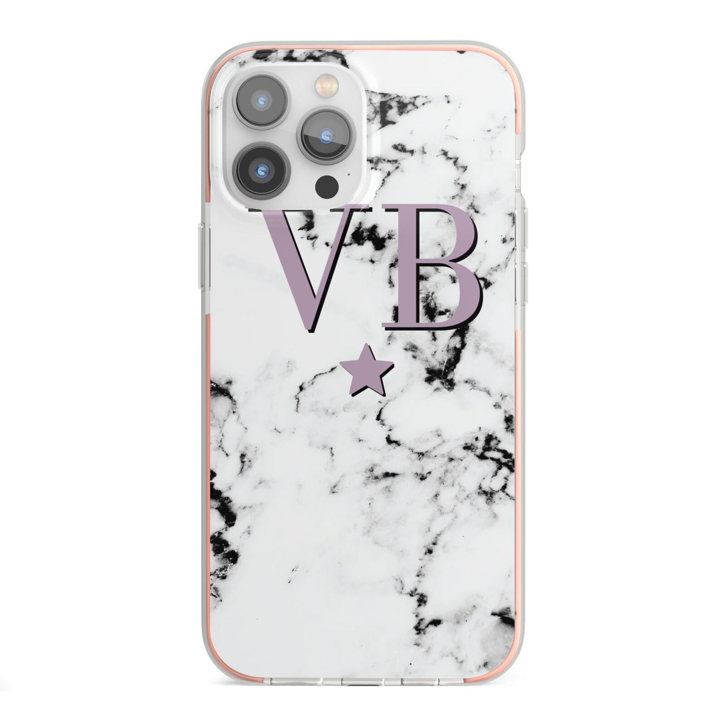 Personalised Star With Monogram Marble iPhone 13 Pro Max TPU Impact Case with Pink Edges