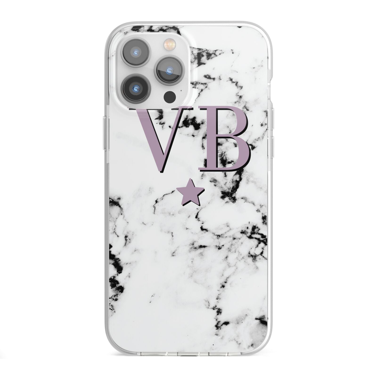 Personalised Star With Monogram Marble iPhone 13 Pro Max TPU Impact Case with White Edges