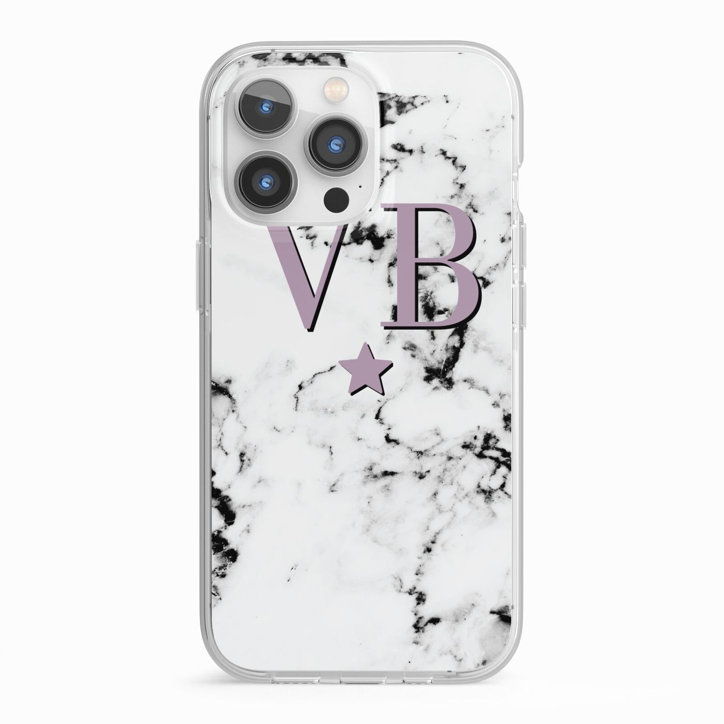 Personalised Star With Monogram Marble iPhone 13 Pro TPU Impact Case with White Edges