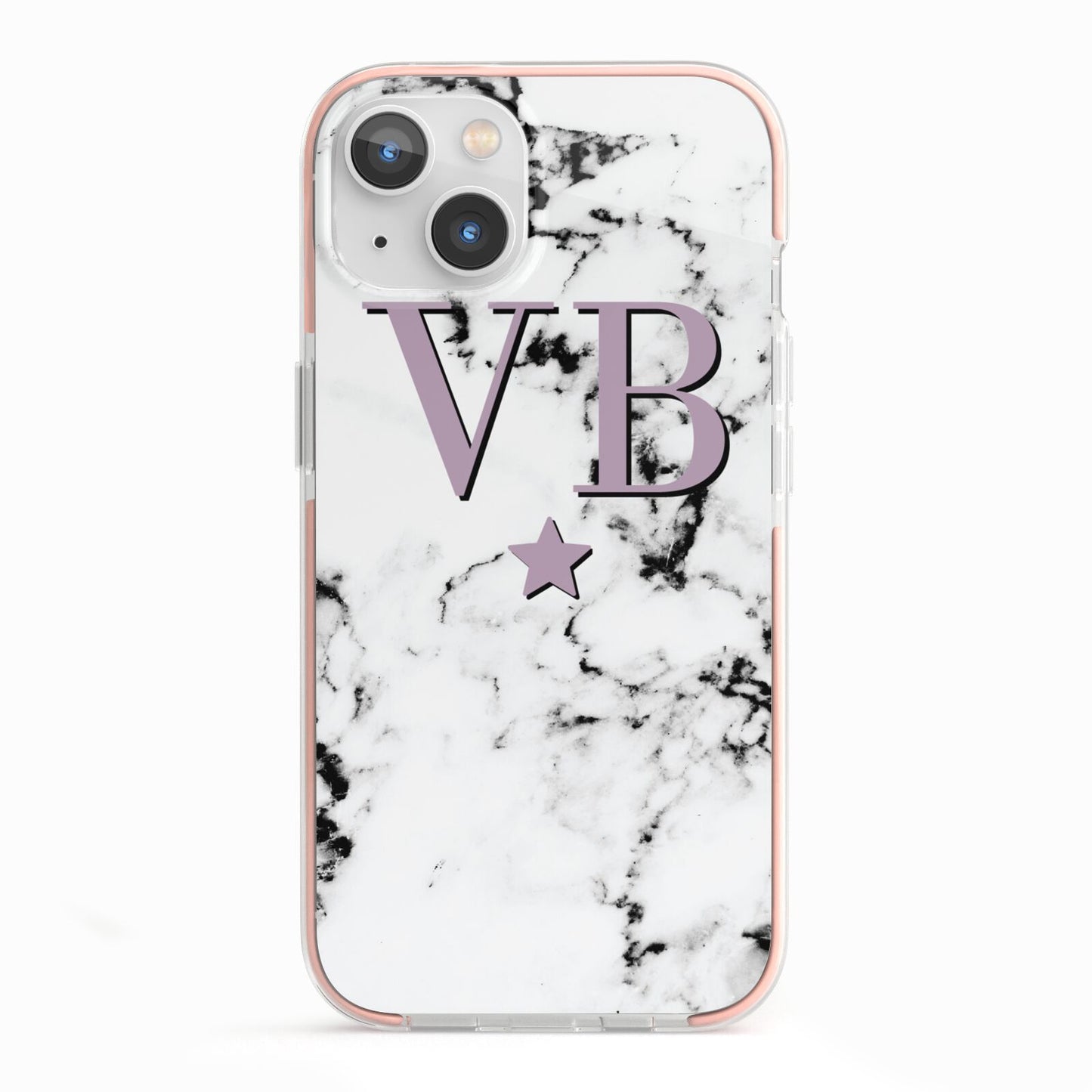 Personalised Star With Monogram Marble iPhone 13 TPU Impact Case with Pink Edges