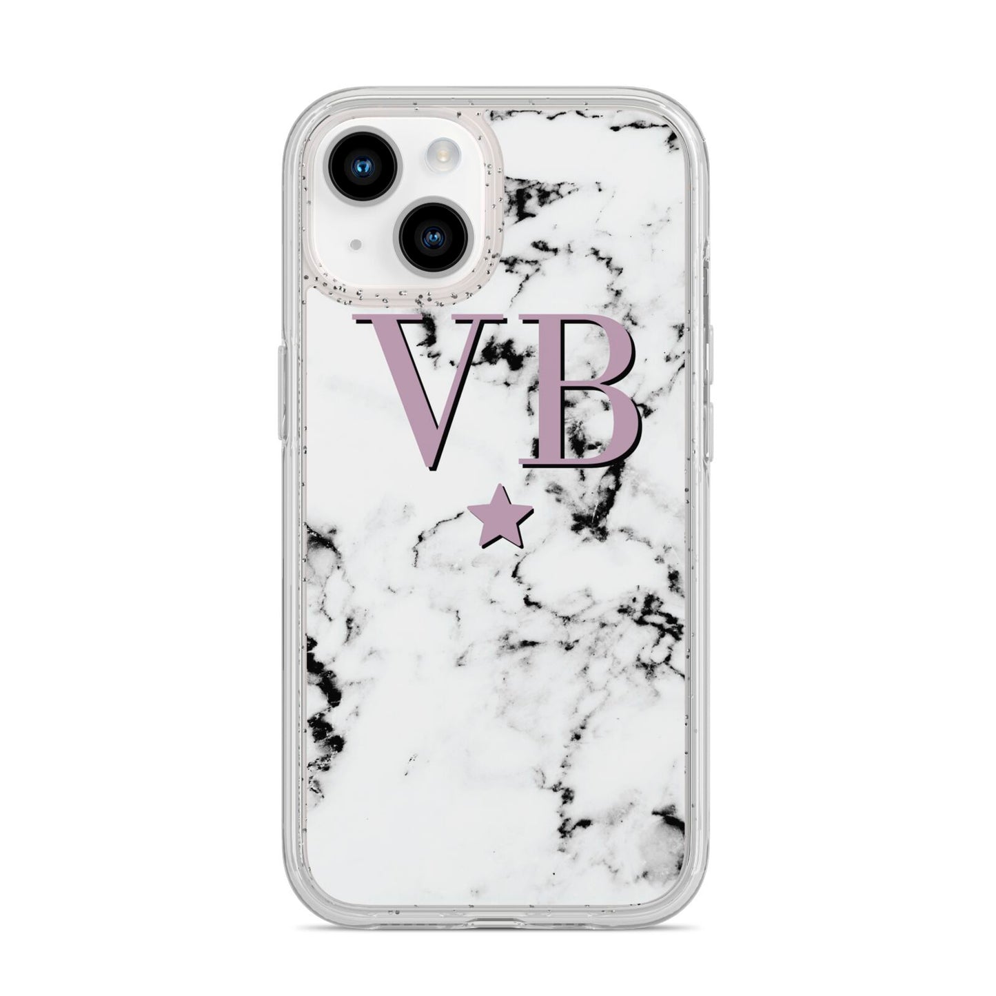 Personalised Star With Monogram Marble iPhone 14 Glitter Tough Case Starlight