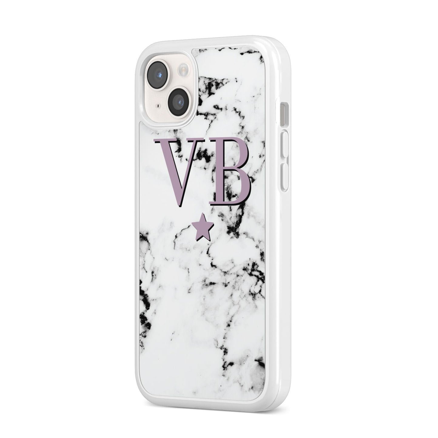 Personalised Star With Monogram Marble iPhone 14 Plus Clear Tough Case Starlight Angled Image