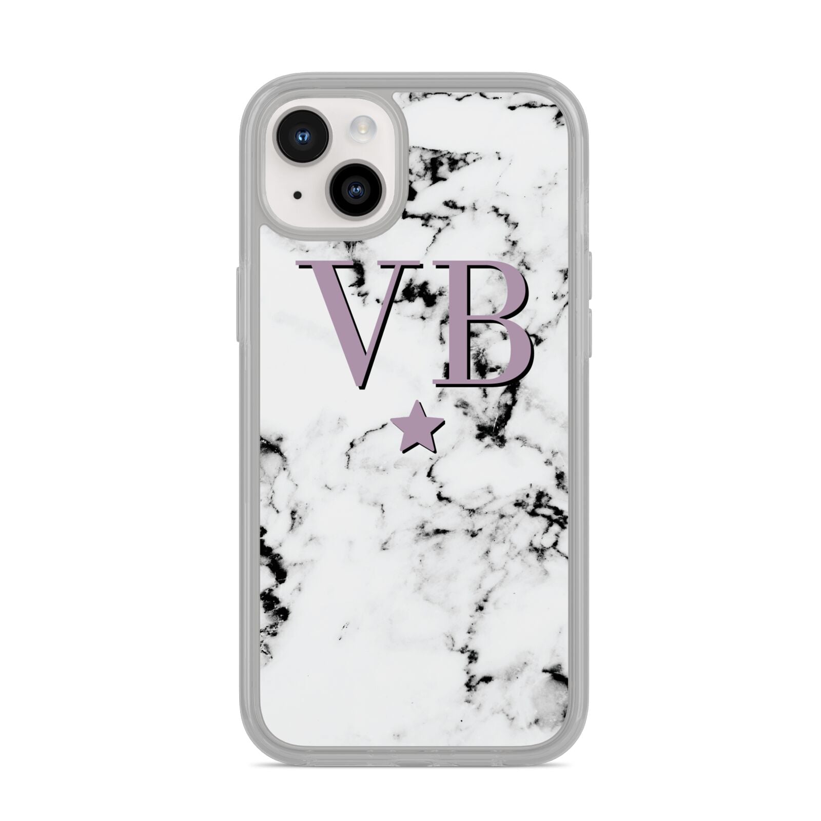 Personalised Star With Monogram Marble iPhone 14 Plus Clear Tough Case Starlight