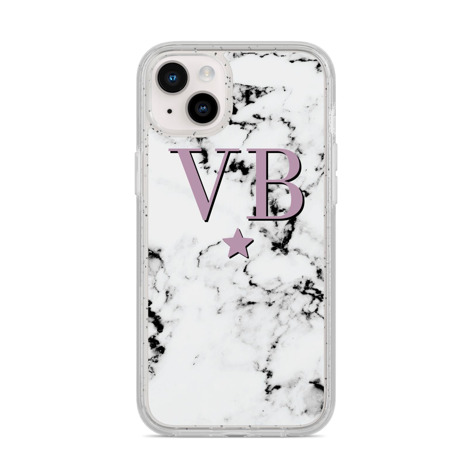 Personalised Star With Monogram Marble iPhone 14 Plus Glitter Tough Case Starlight