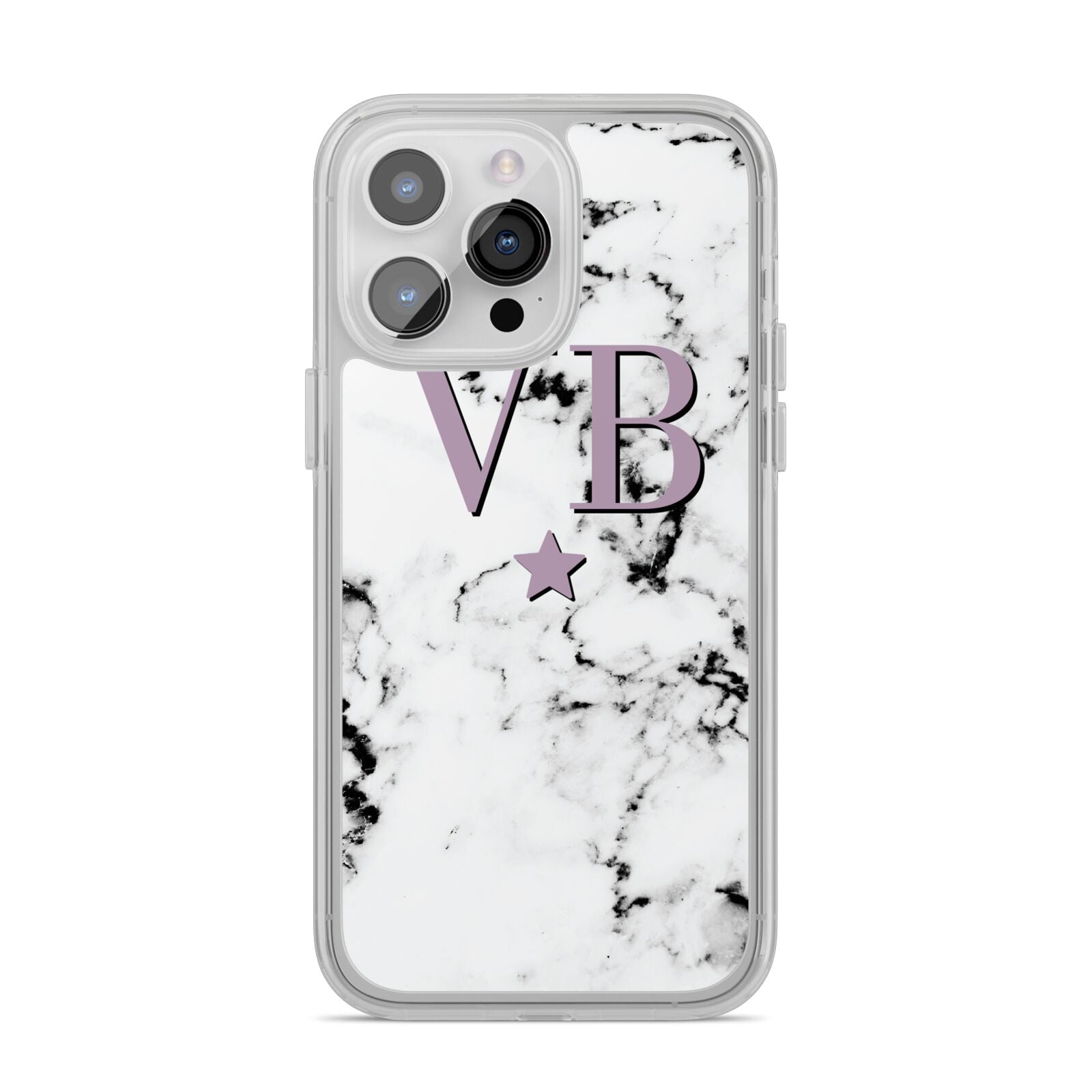 Personalised Star With Monogram Marble iPhone 14 Pro Max Clear Tough Case Silver