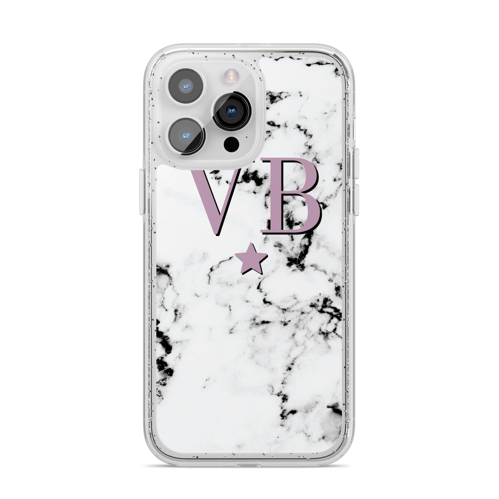 Personalised Star With Monogram Marble iPhone 14 Pro Max Glitter Tough Case Silver